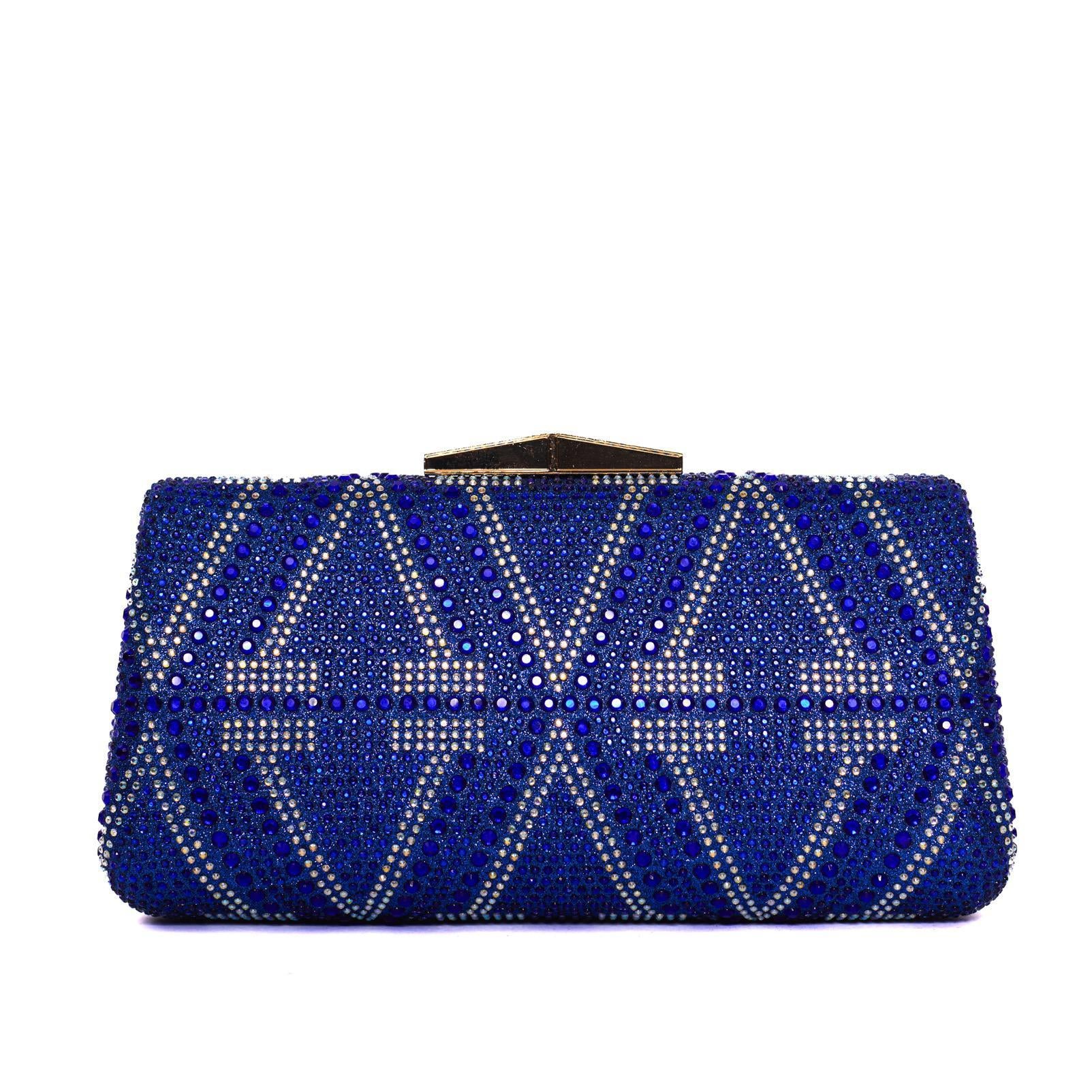 Blue & Silver Diamond Hasp Clutch Purse