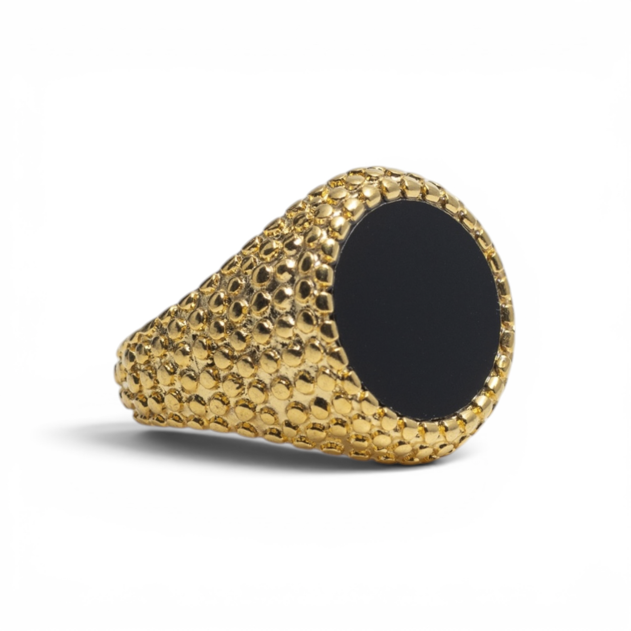 Gold-Tone Pebbled Black Signet Ring