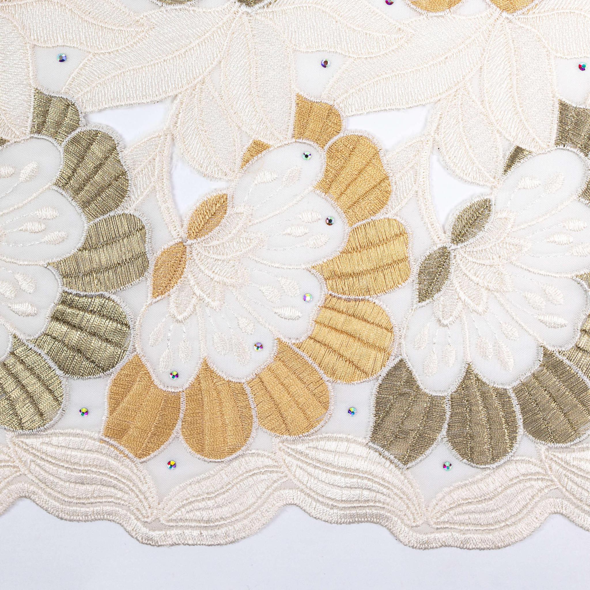 Cream, Green & Gold Cotton Lace