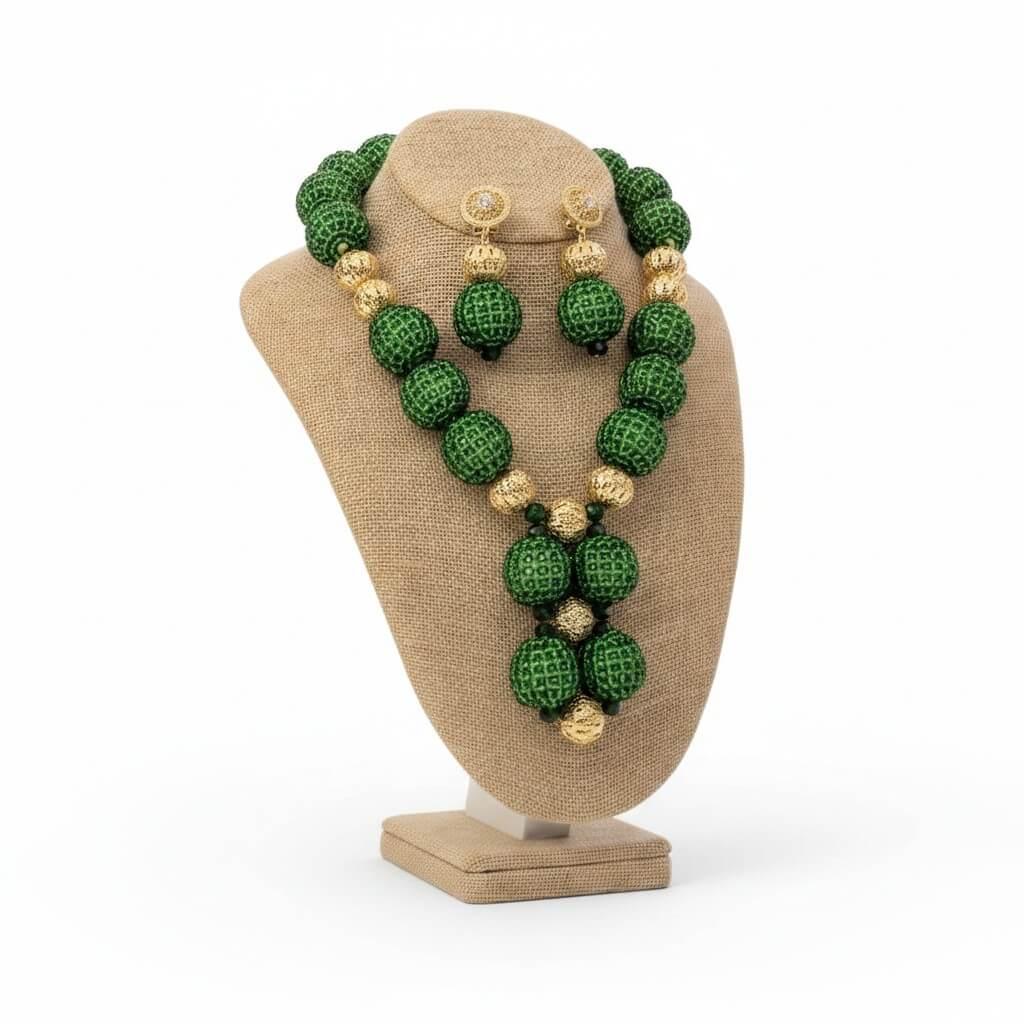 Green Sand Bead Jewelry Set