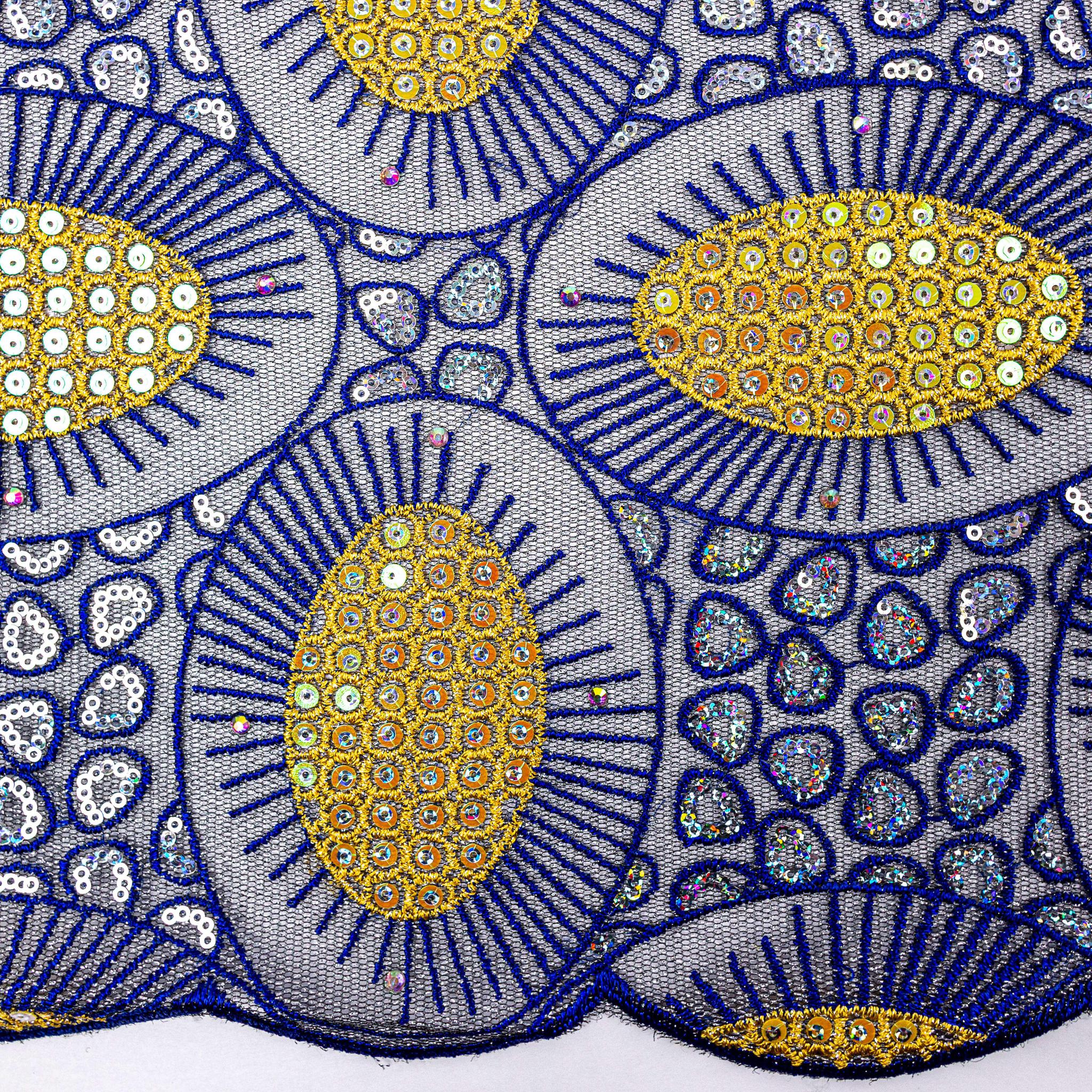 Gold & Blue Sequence Net Lace