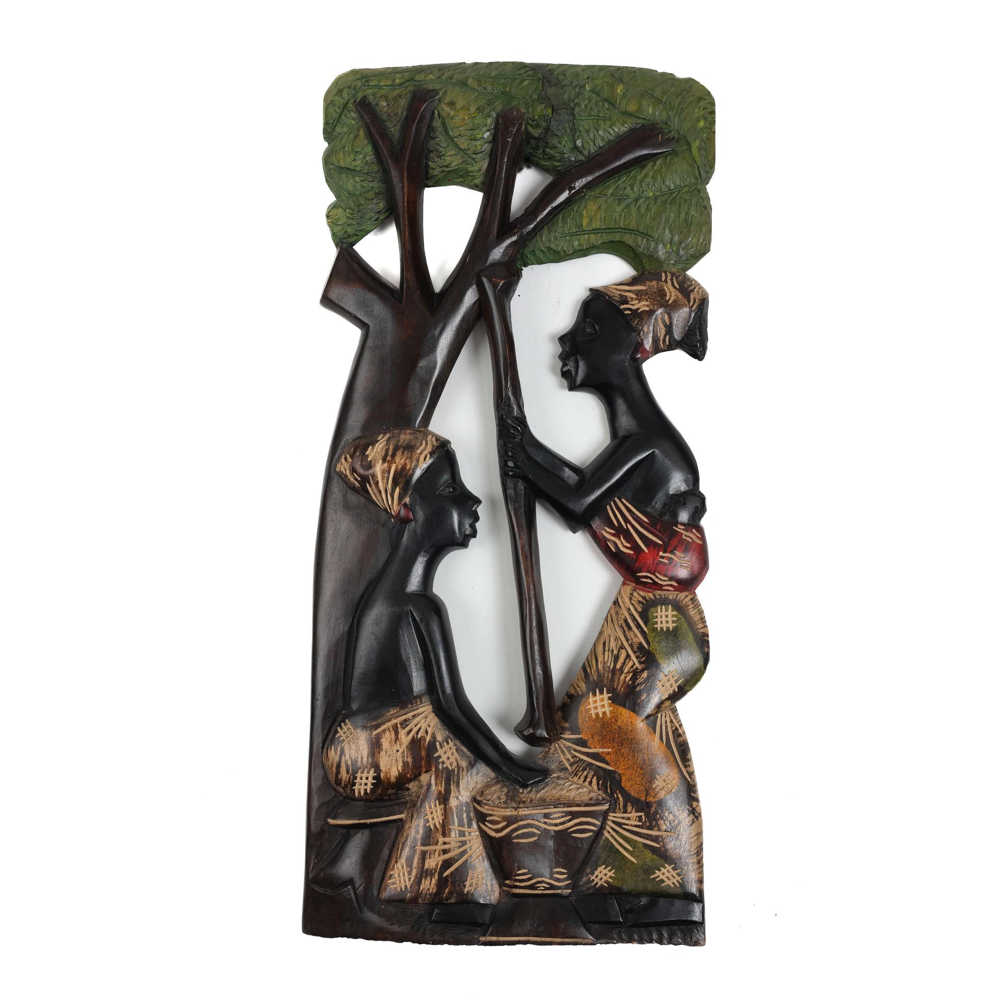 Hand-Carved Wall Art - African Women Pounding Fufu