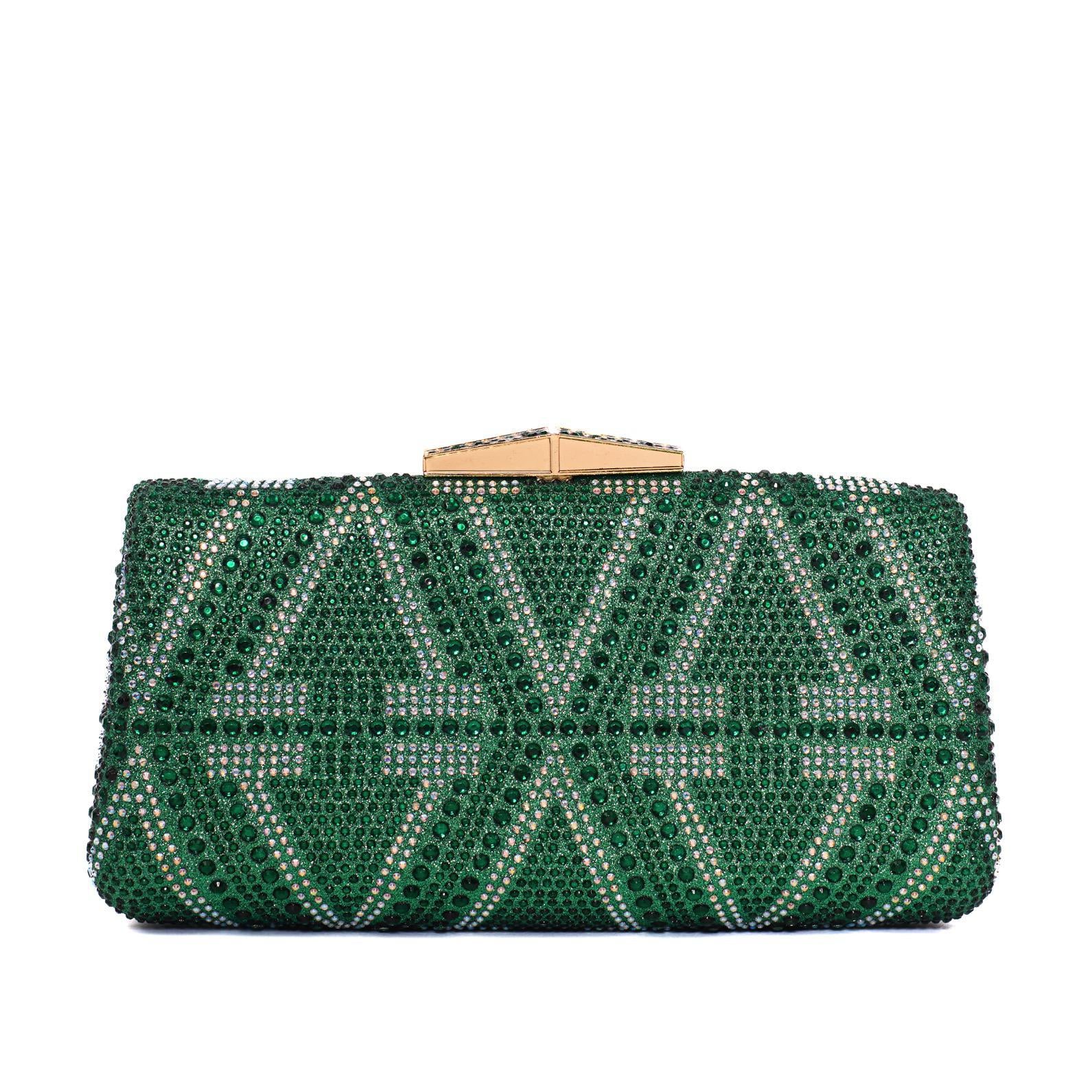 Green & Silver Diamond Hasp Clutch Purse