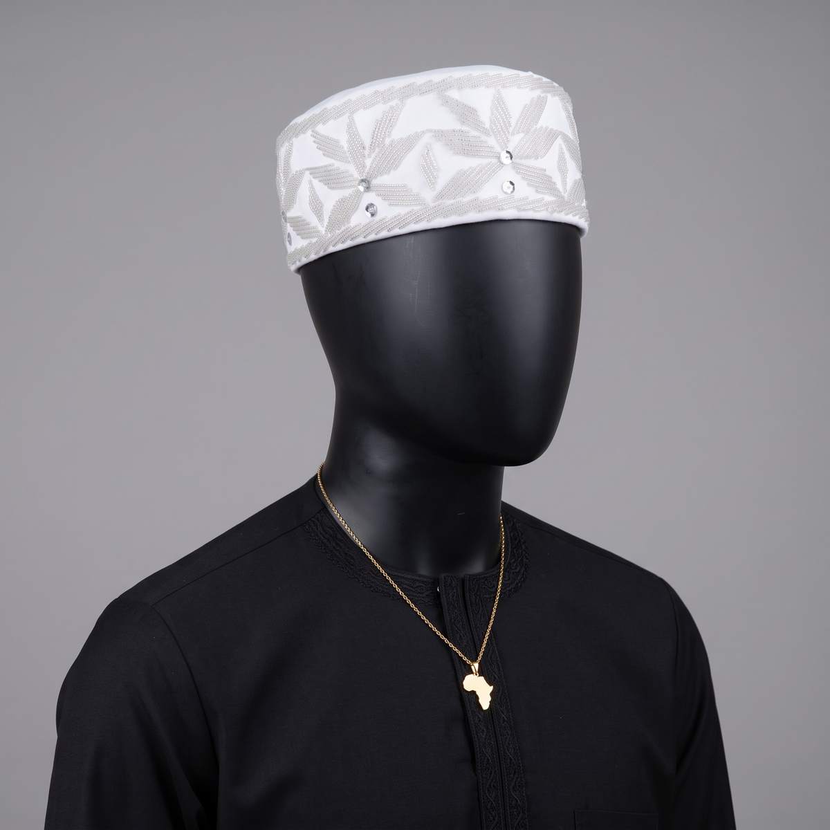 White Velvet Cap with Silver Starburst Beadwork & Sequins