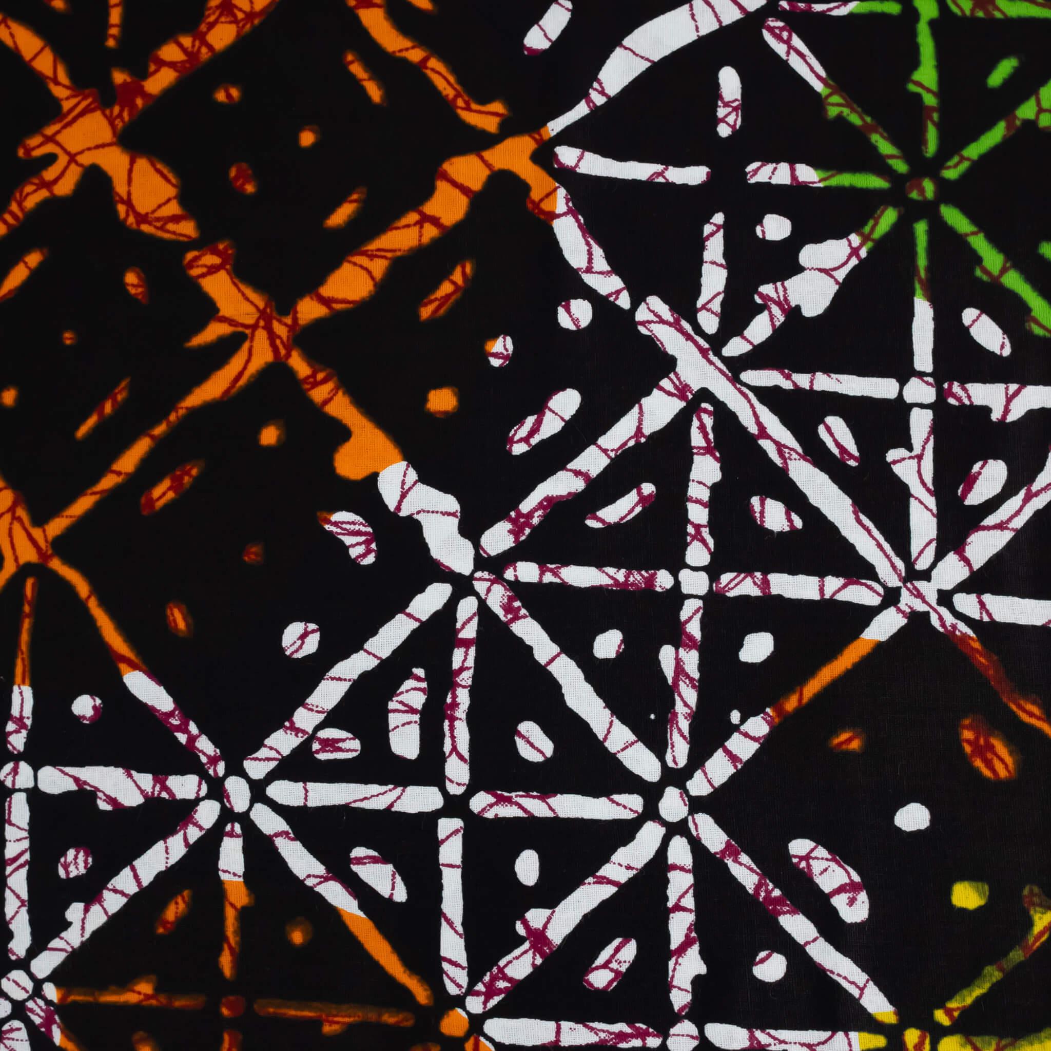 "Electric Lattice" Black & Multi-Colored Batik Abstract African Wax Print (Ankara) – 6 Yards