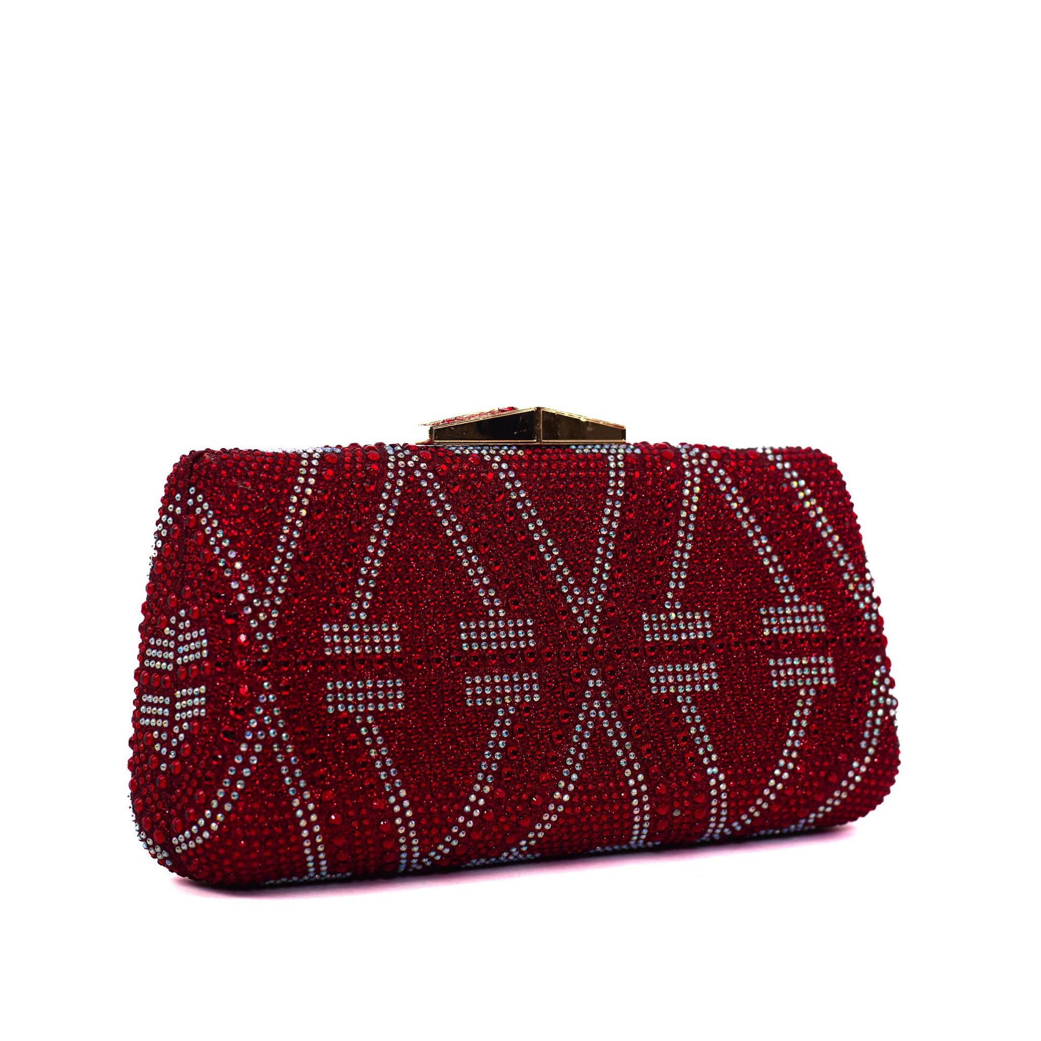 Red & Silver Diamond Hasp Clutch Purse