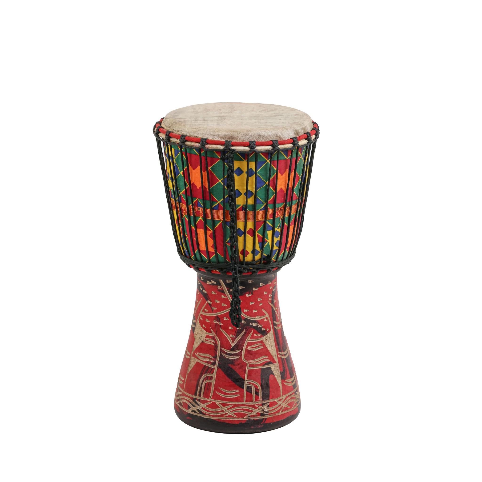 Kente Wood Carving - Djembe Drum - Small