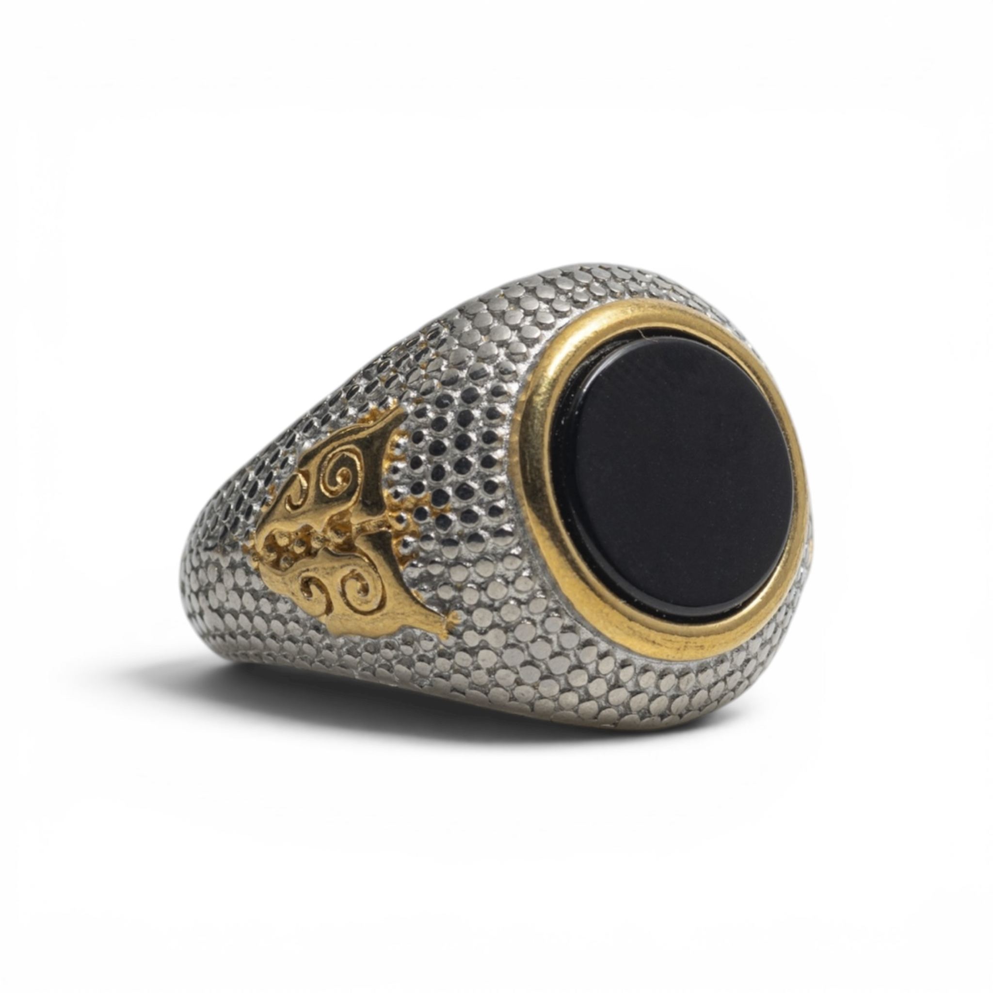 Two-Tone Textured Black Statement Ring