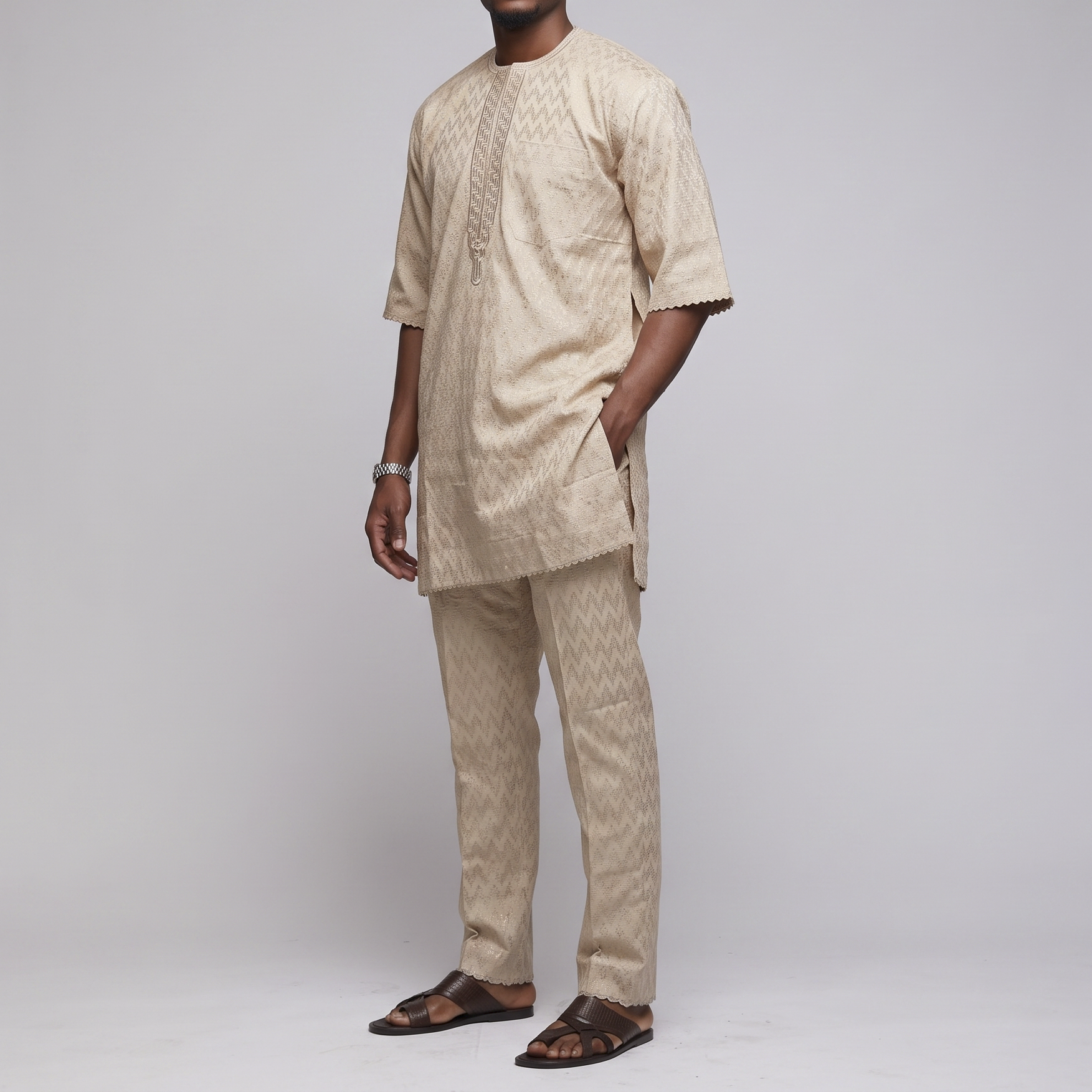 Champagne Polished Cotton Lace Suit