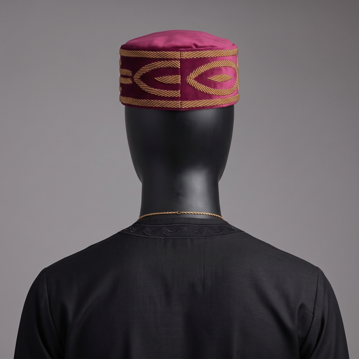 Hand-Beaded Nigerian Burgundy Velvet Cap