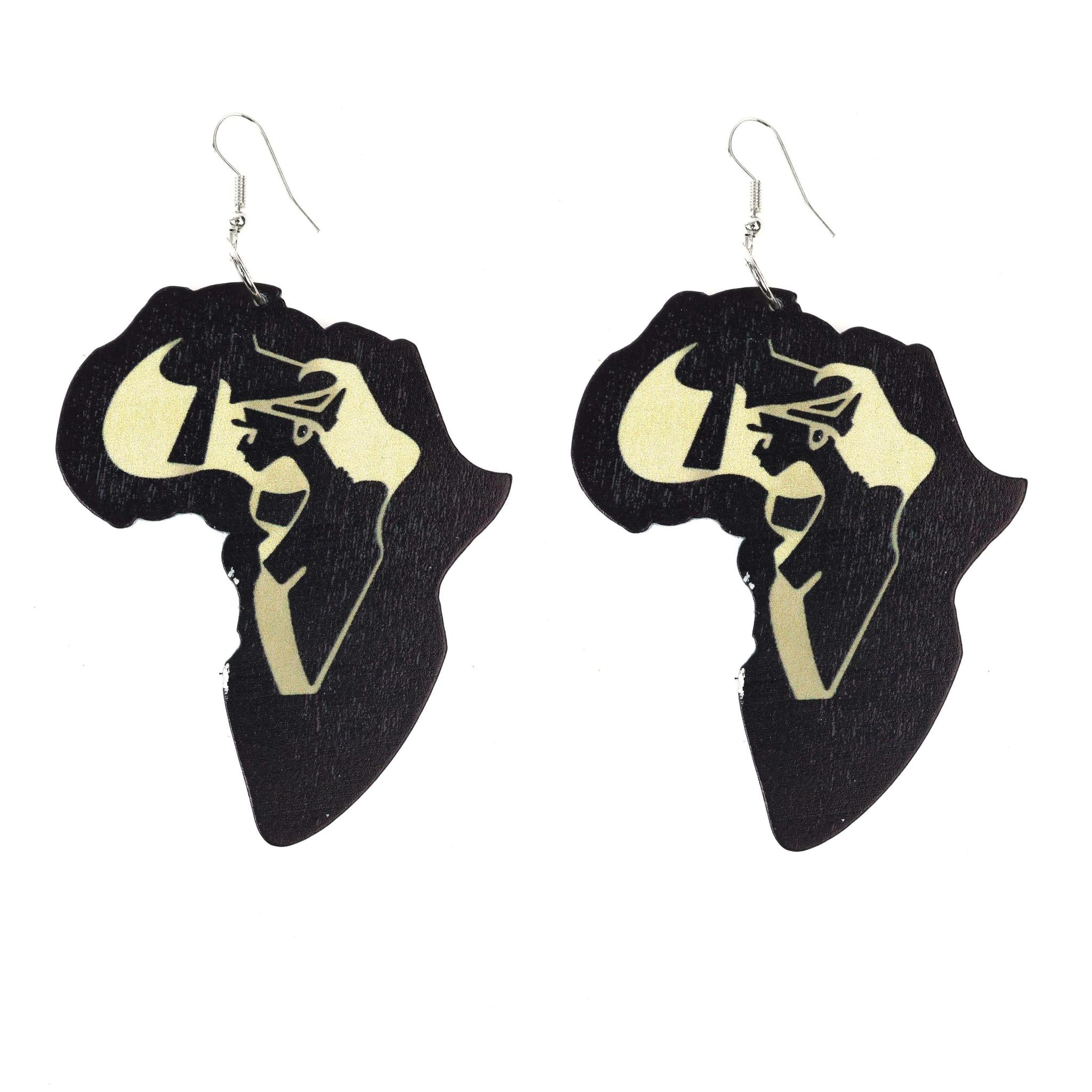 Brown African Map Wooden Earrings