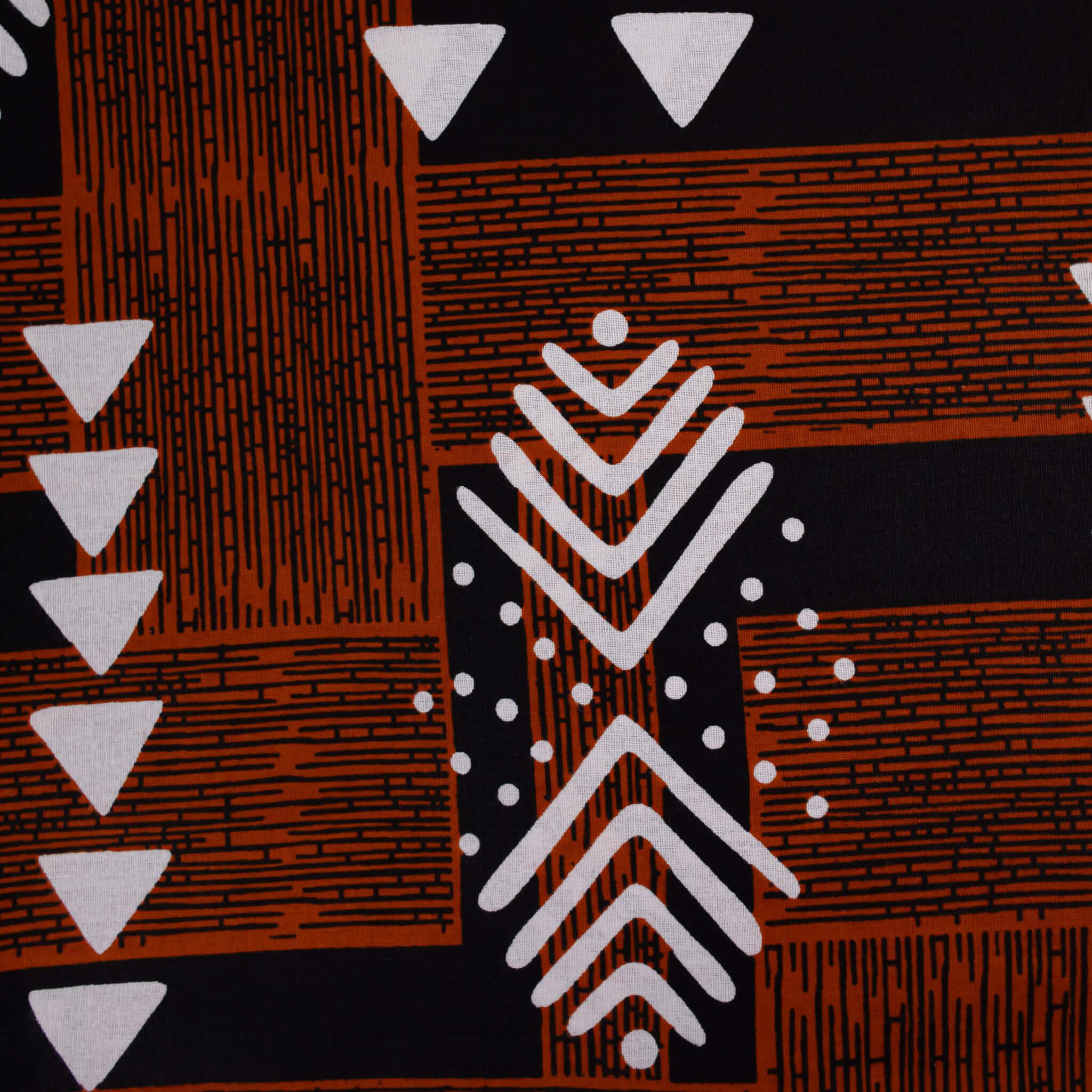 "Earthen Arrows" Rust & Black Geometric African Wax Print (Ankara) – 6 Yards