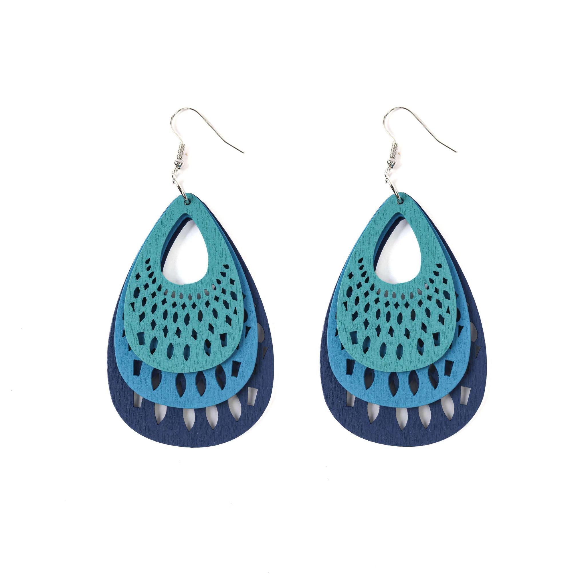 Shades of Blue Lightweight Wooden Earrings