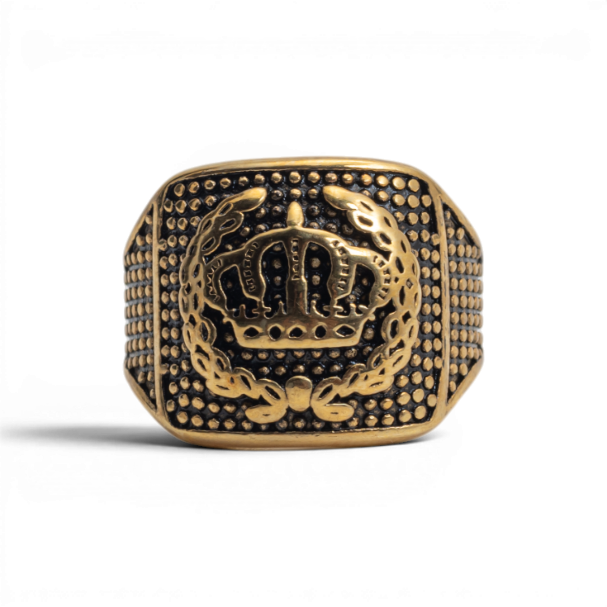 Antiqued Gold-Tone Crown & Laurel Wreath Signet Ring