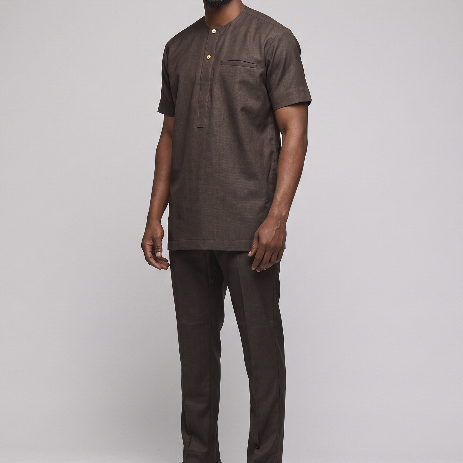 White & Brown Agbada 3pc Set