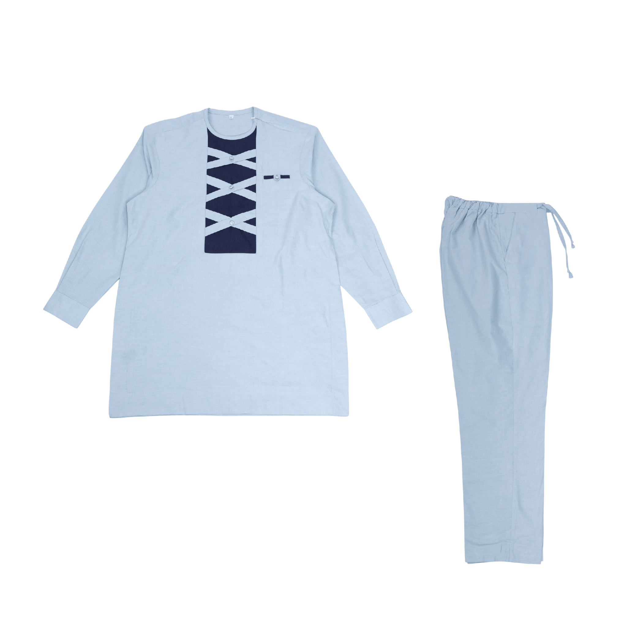 Sky Blue Lattice Panel Men's Linen Senator Set