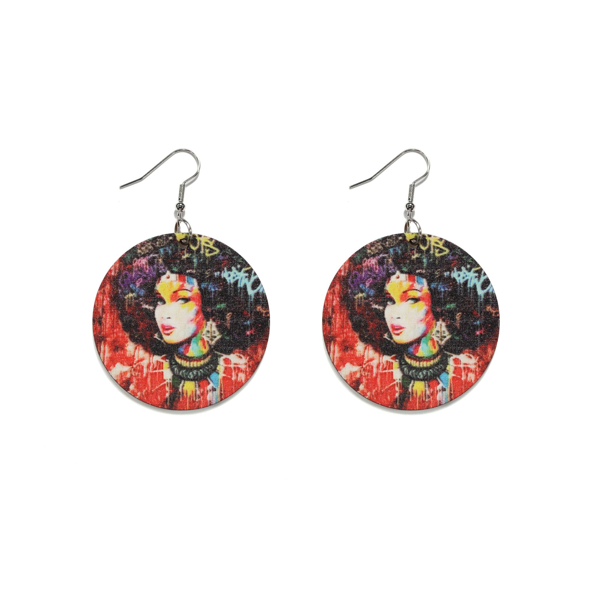 Multicolored Queen Wooden Earring