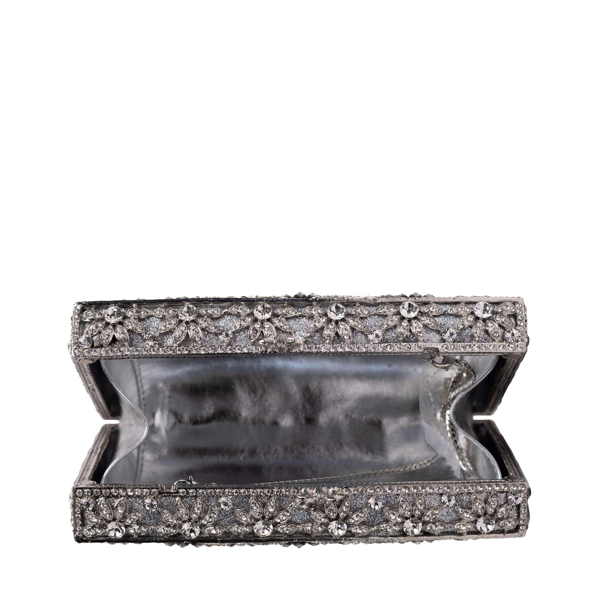 Silver Box Crystal Clutch Purse