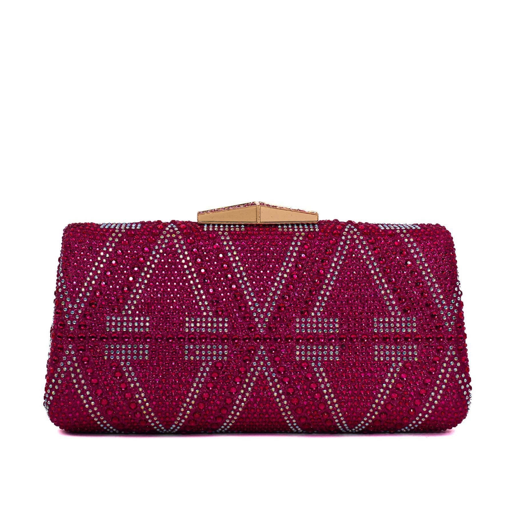 Fushia Pink Diamond Hasp Clutch Purse