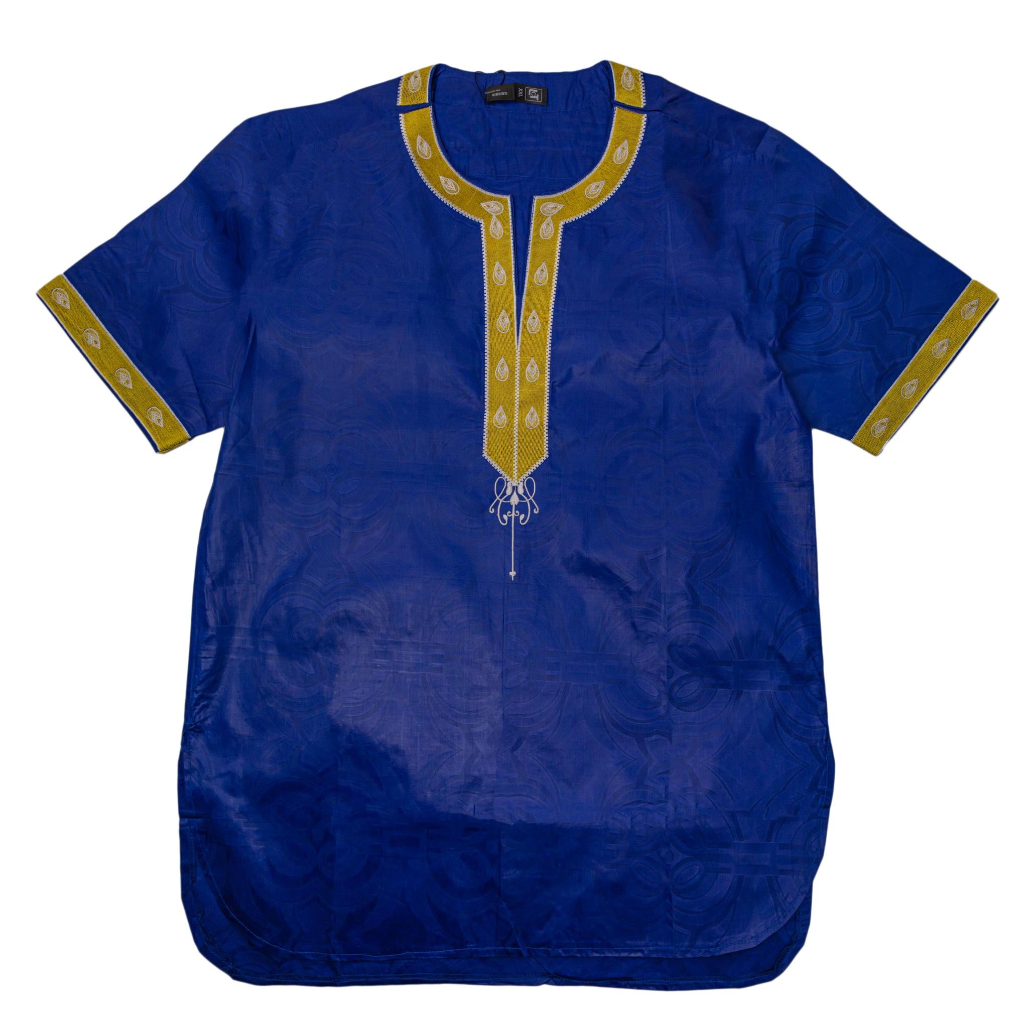 Blue & Yellow Brocade Men's Top