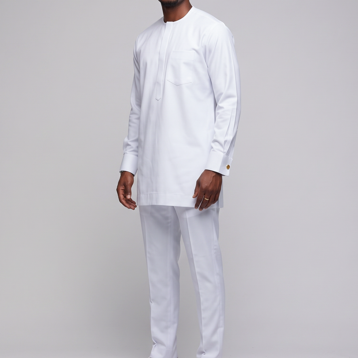 White Modern 3-Piece Embroidered Agbada Suit