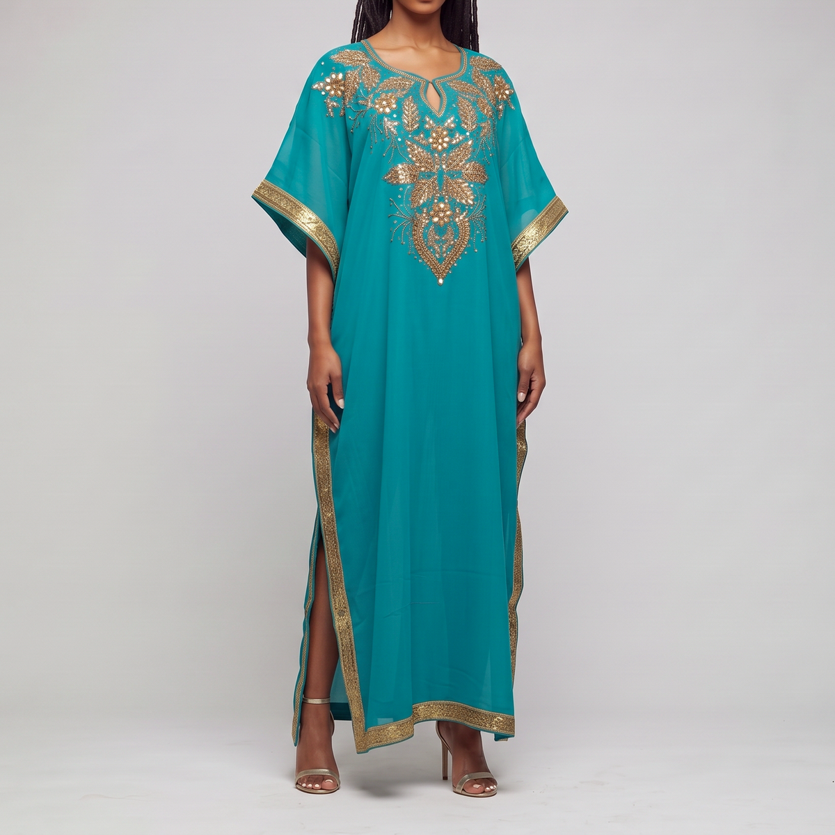Royal Embellished Chiffon Kaftan Dress Set