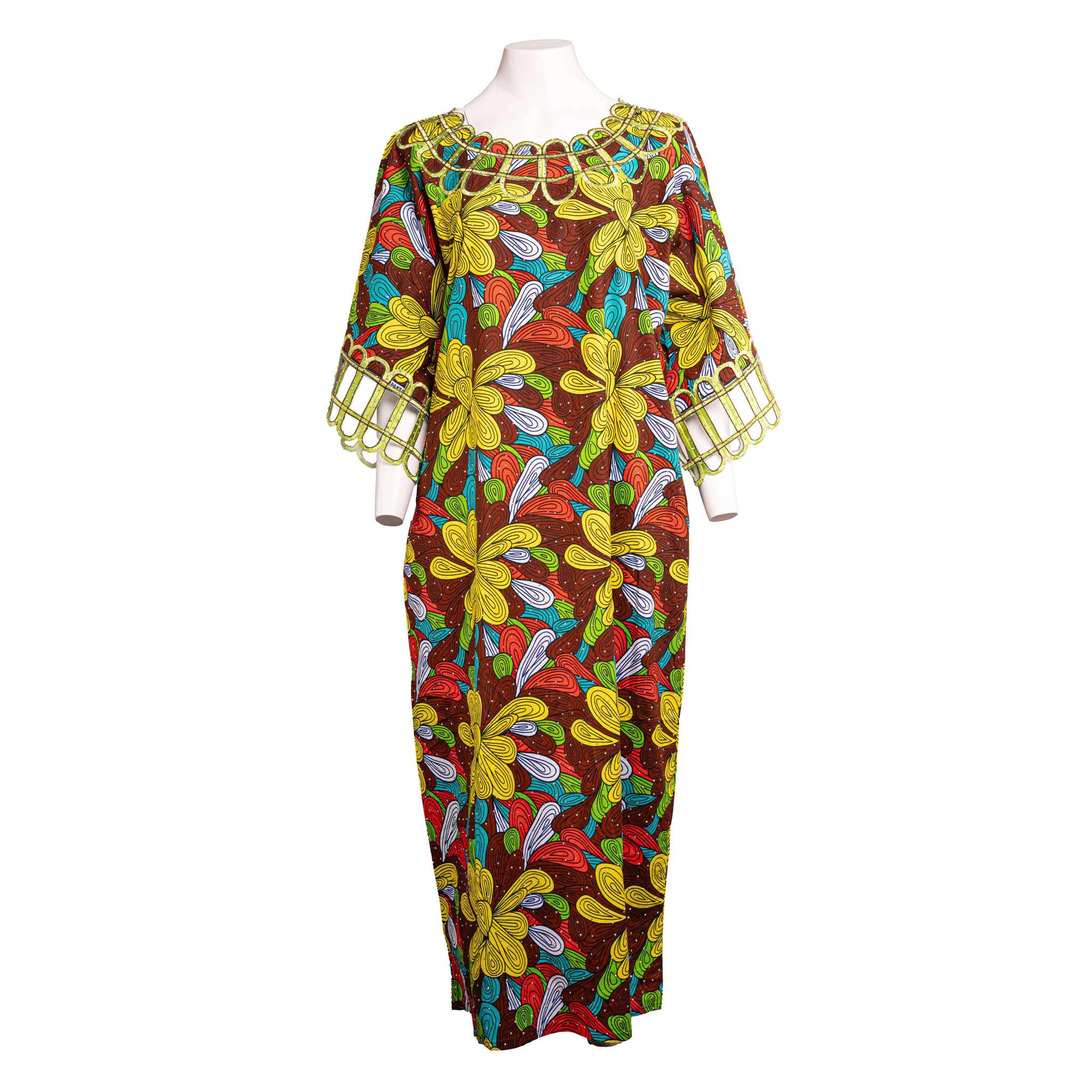 Yellow Multicolored Stoned Ankara Bubu Dress