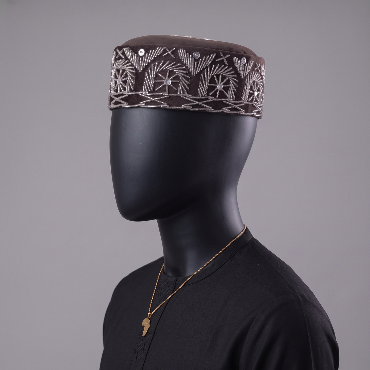 Brown Velvet Beaded Cap
