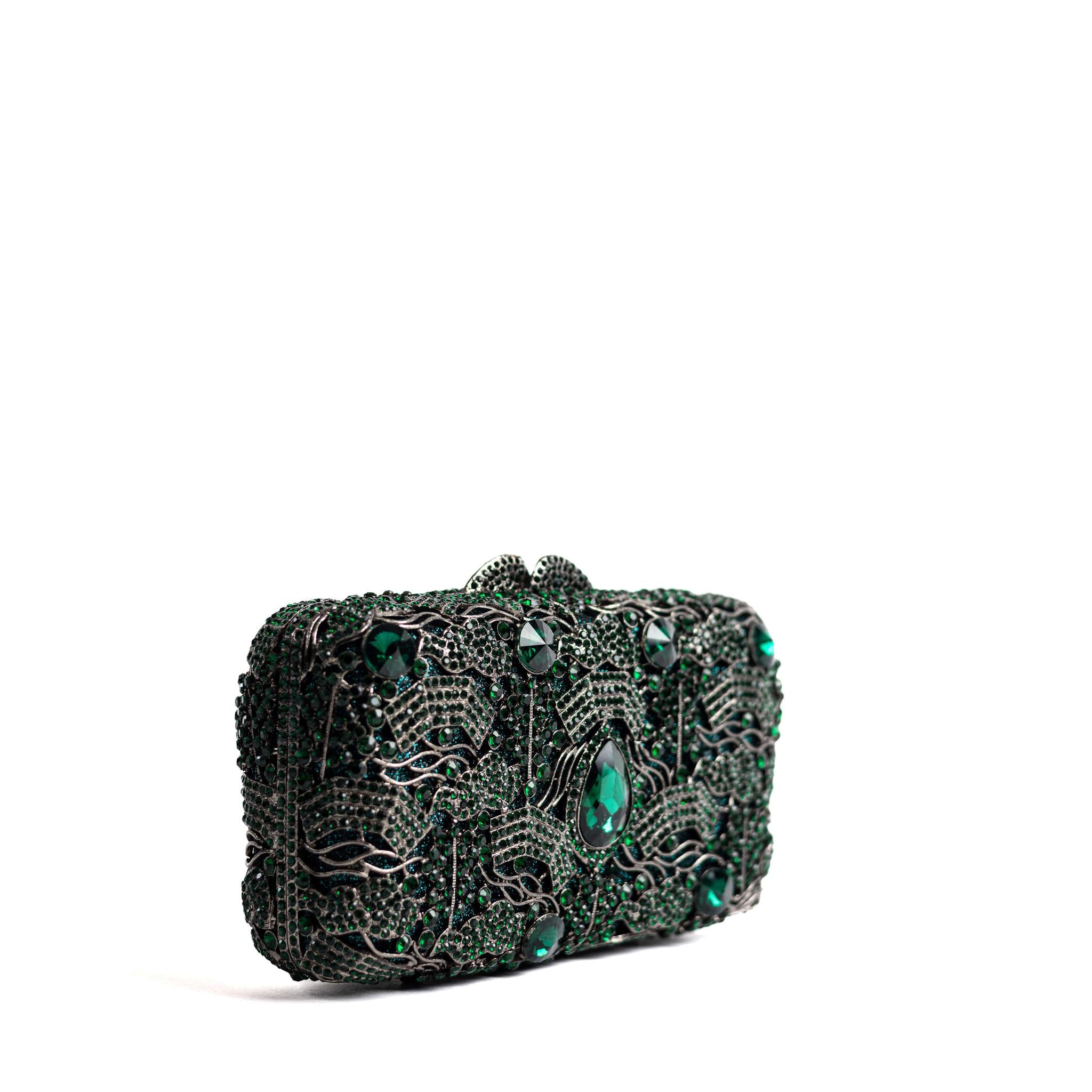 Black & Green Crystal Clutch Purse