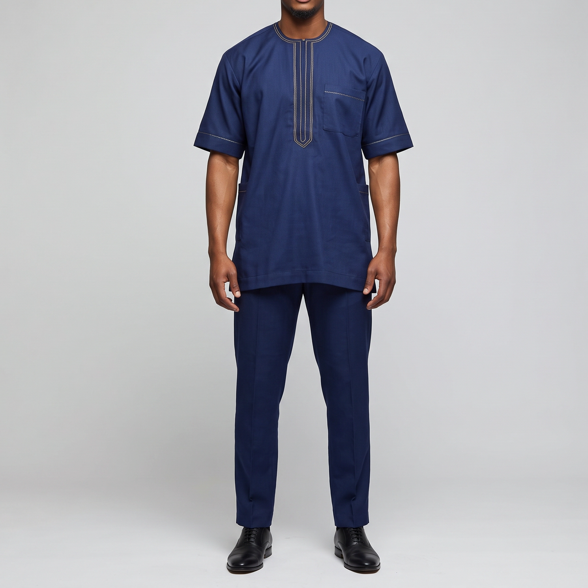 Navy & Gold Embroidered 3-Piece Agbada Suit
