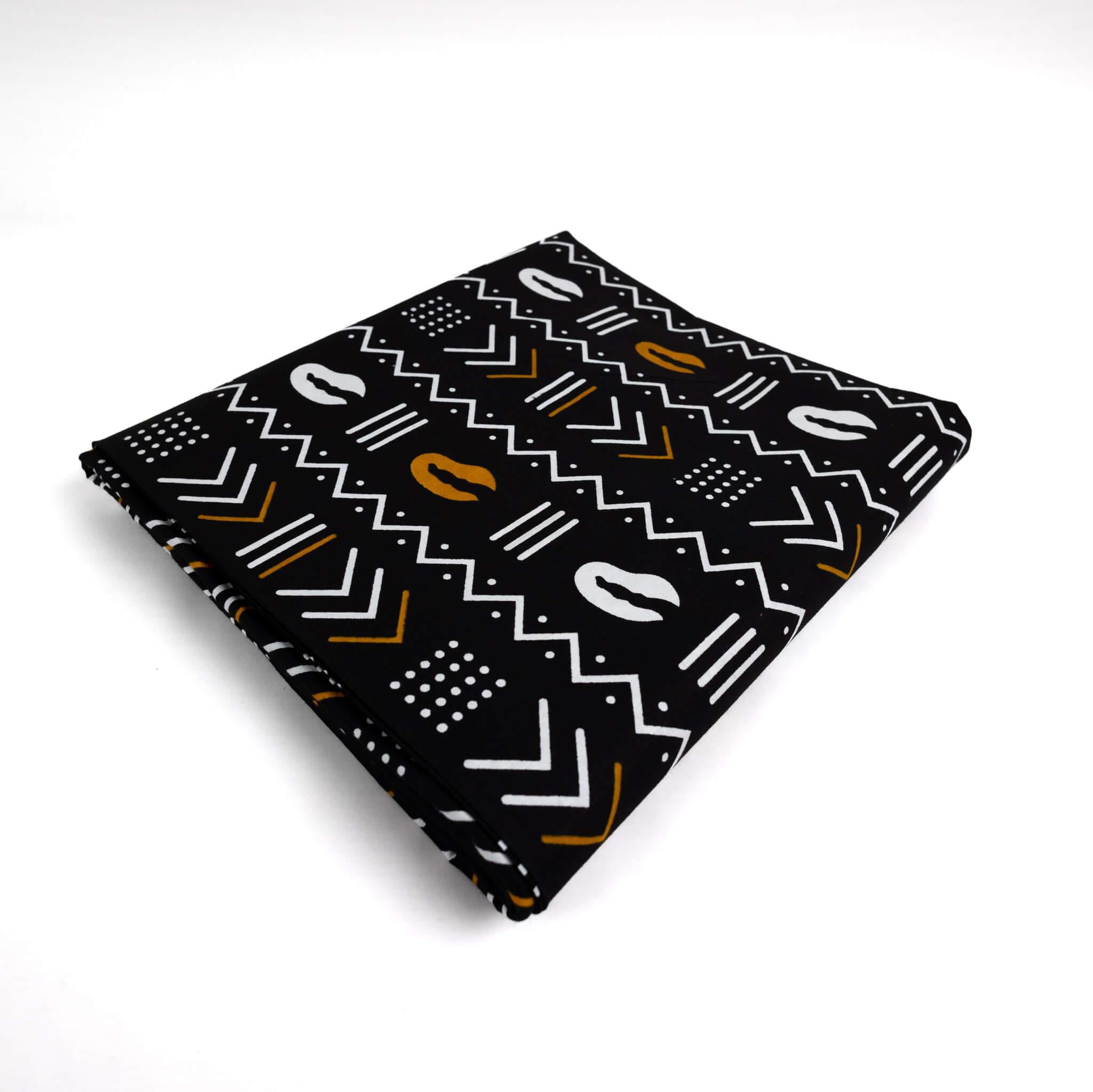 Black & Gold "Mud cloth & Cowrie" African Wax Print – 6 Yards