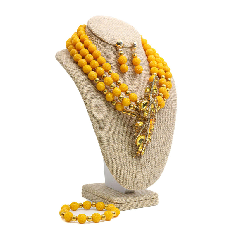 3 Step Yellow Beaded Necklace