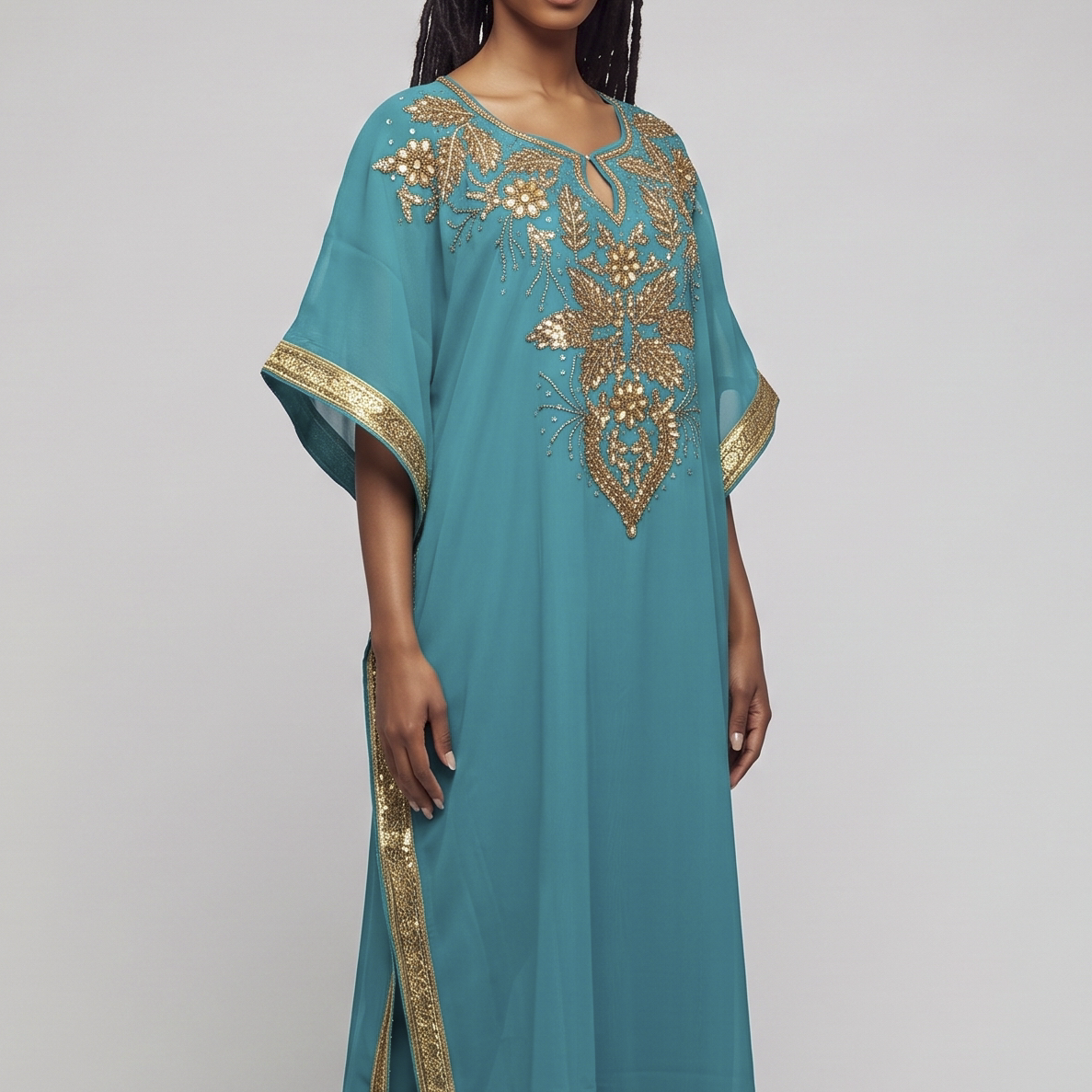 Royal Embellished Chiffon Kaftan Dress Set