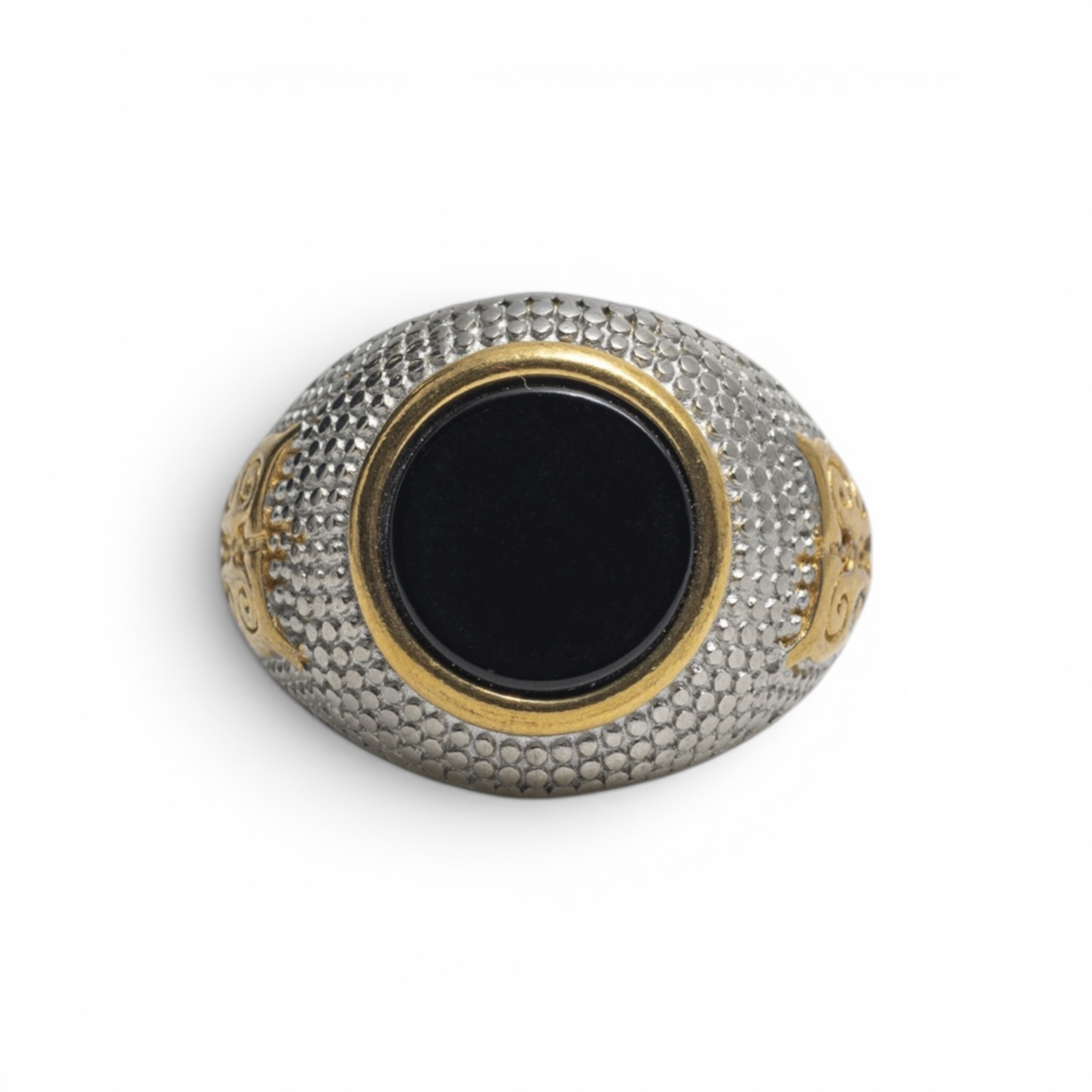Two-Tone Textured Black Statement Ring