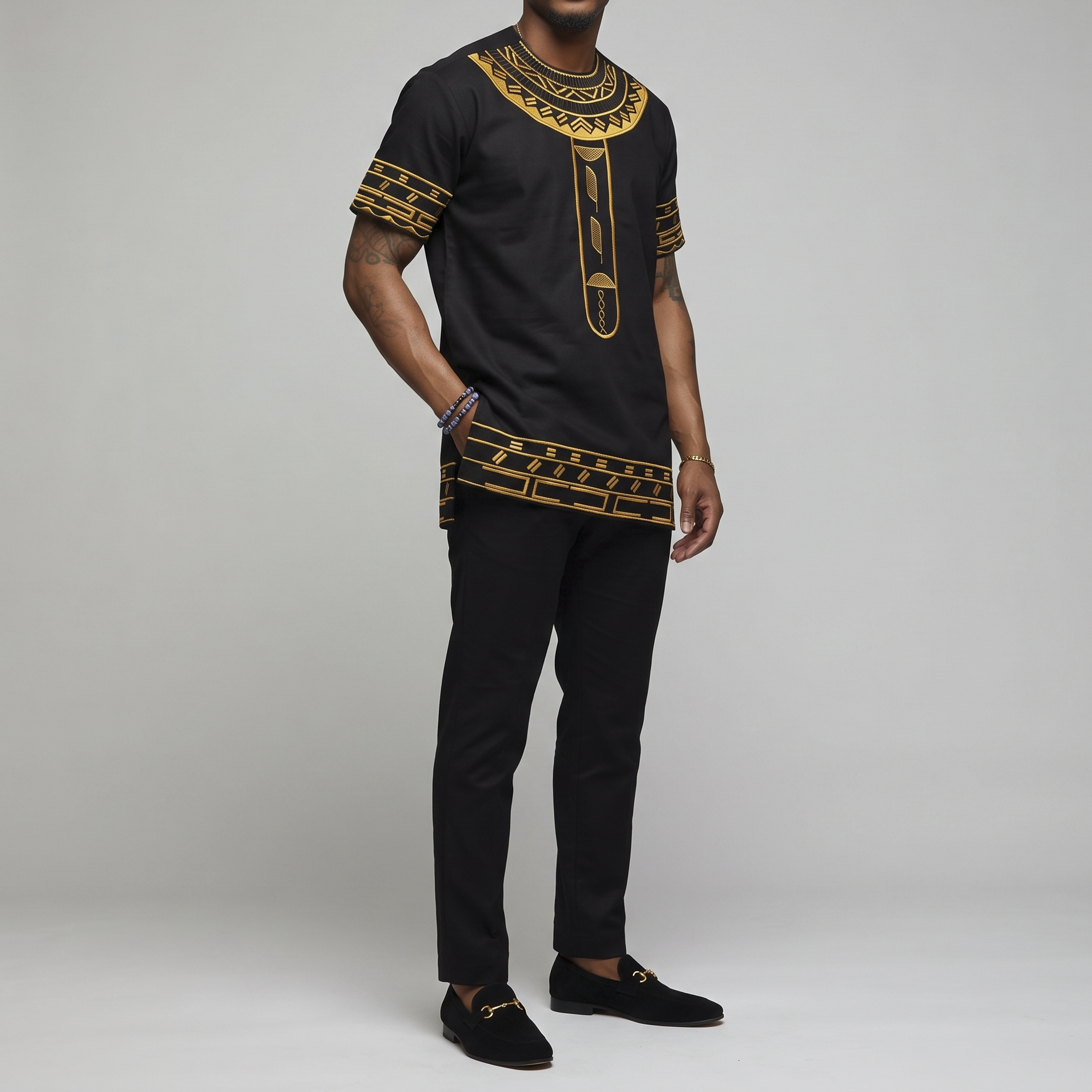 Black & Gold Geometric Embroidered Suit