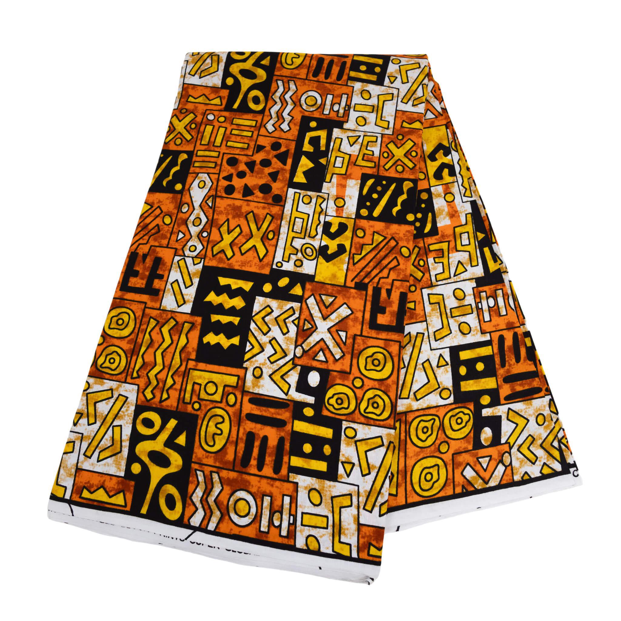 "Tribal" Rust & Gold Geometric African Wax Print (Ankara) – 6 Yards