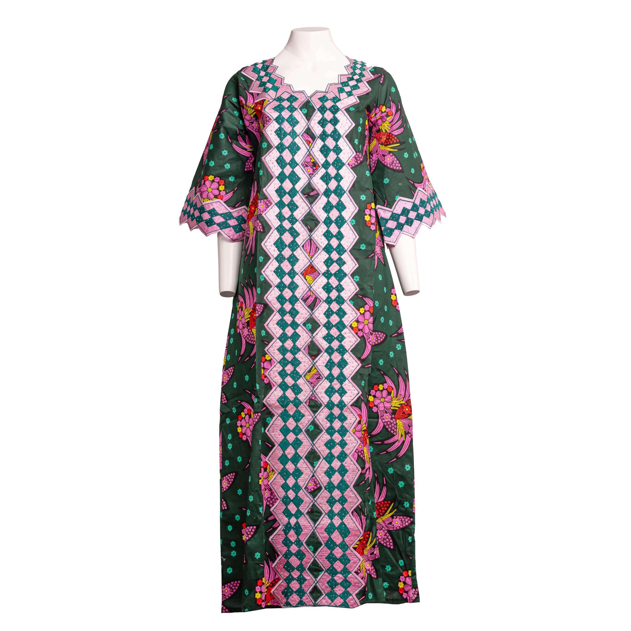 Pink & Green Stoned Ankara Bubu Dress