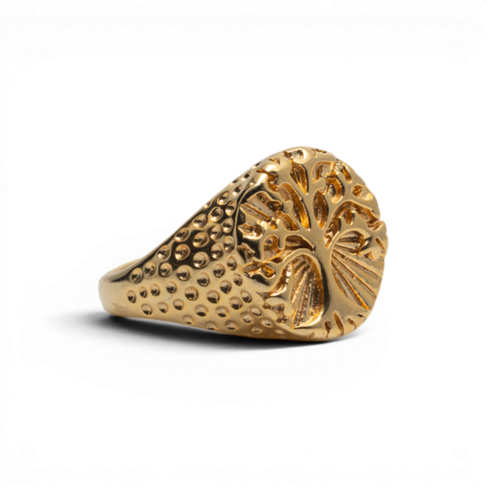 Gold-Tone Textured Tree of Life Signet Ring