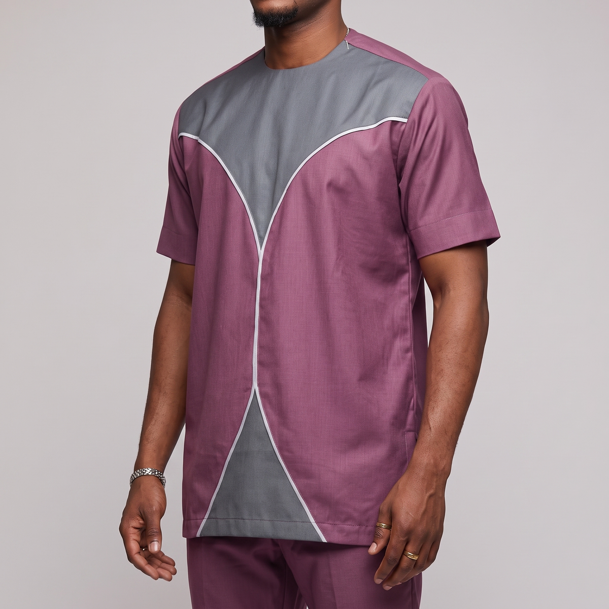 Plum & Grey Short-Sleeve Set