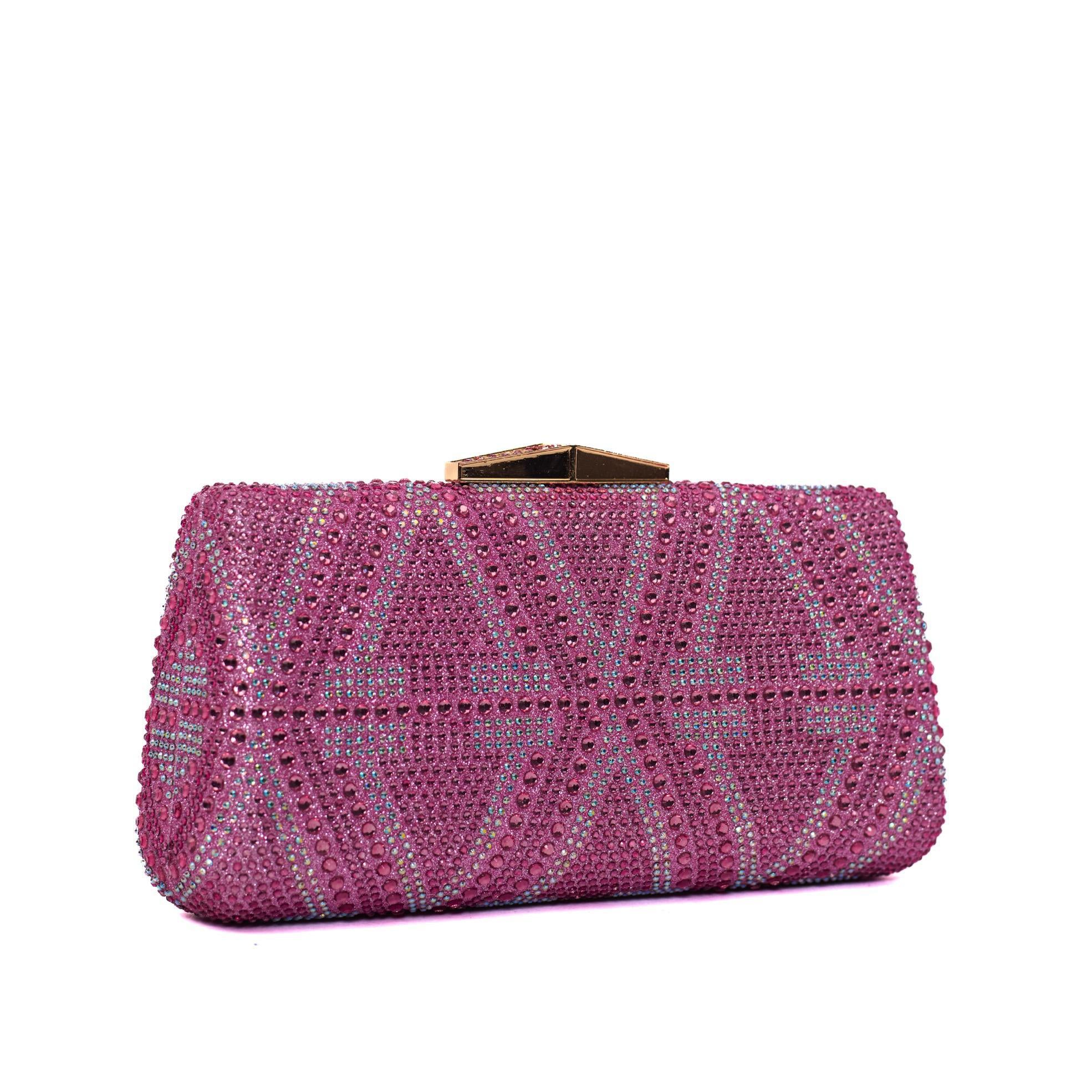 Pink Silver Diamond Hasp Clutch Purse