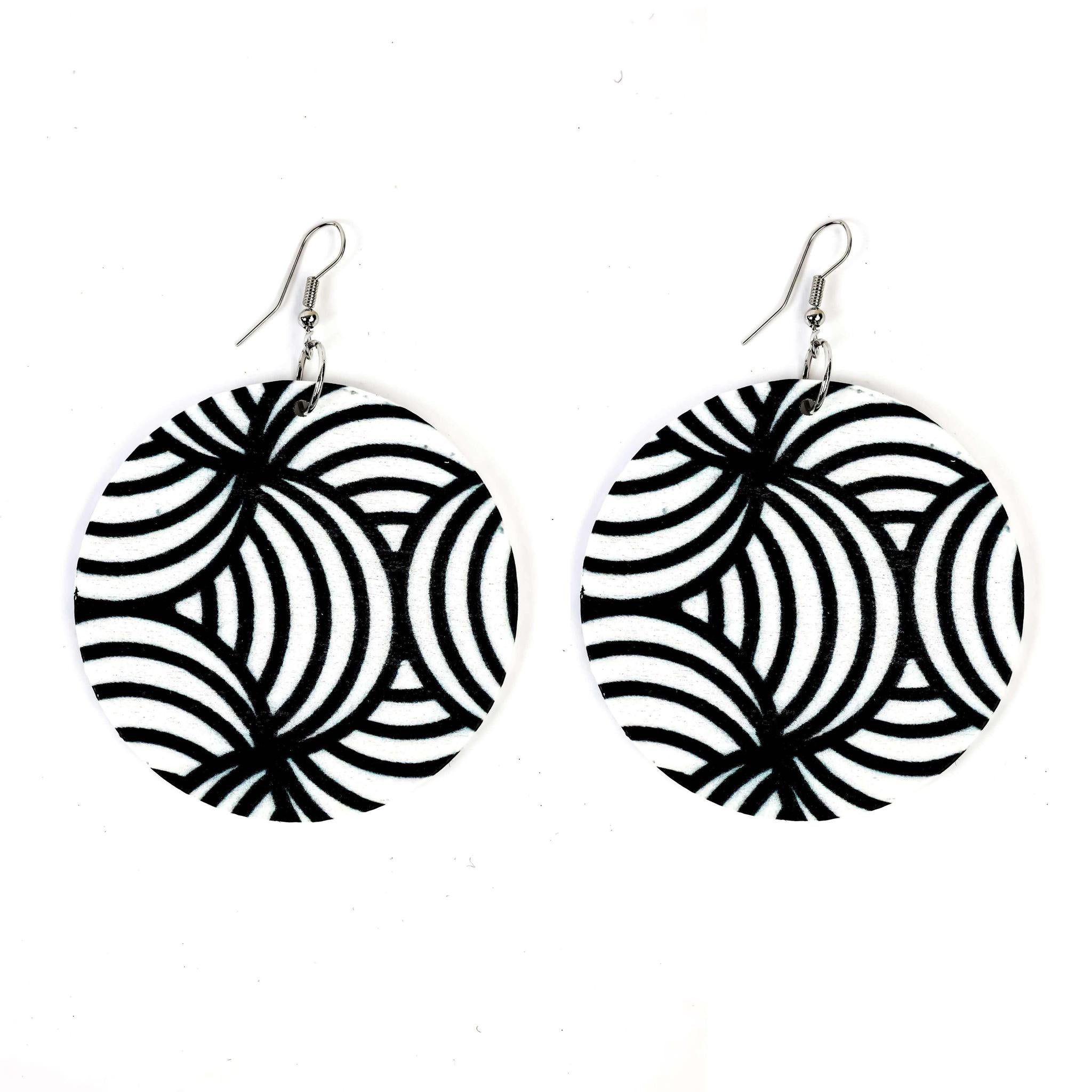 Black & White Circled Wooden Earring