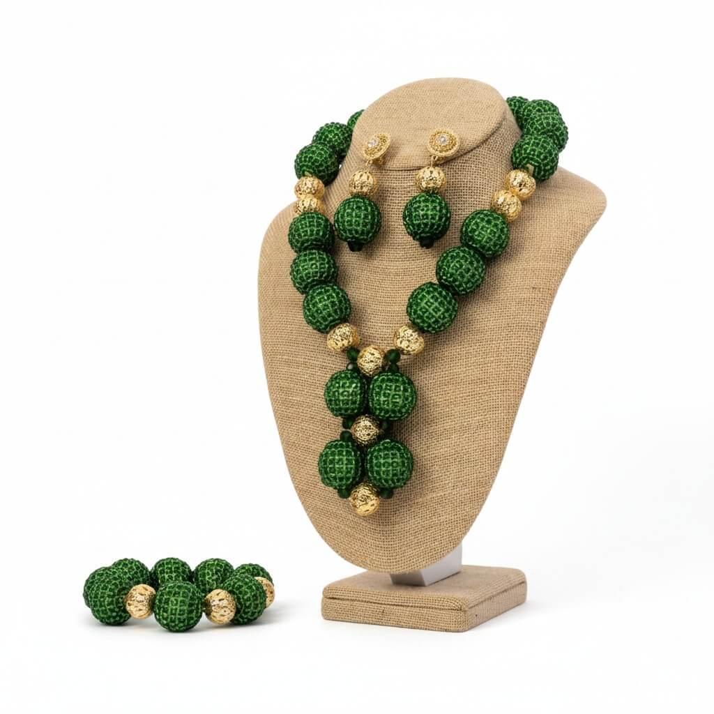 Green Sand Bead Jewelry Set