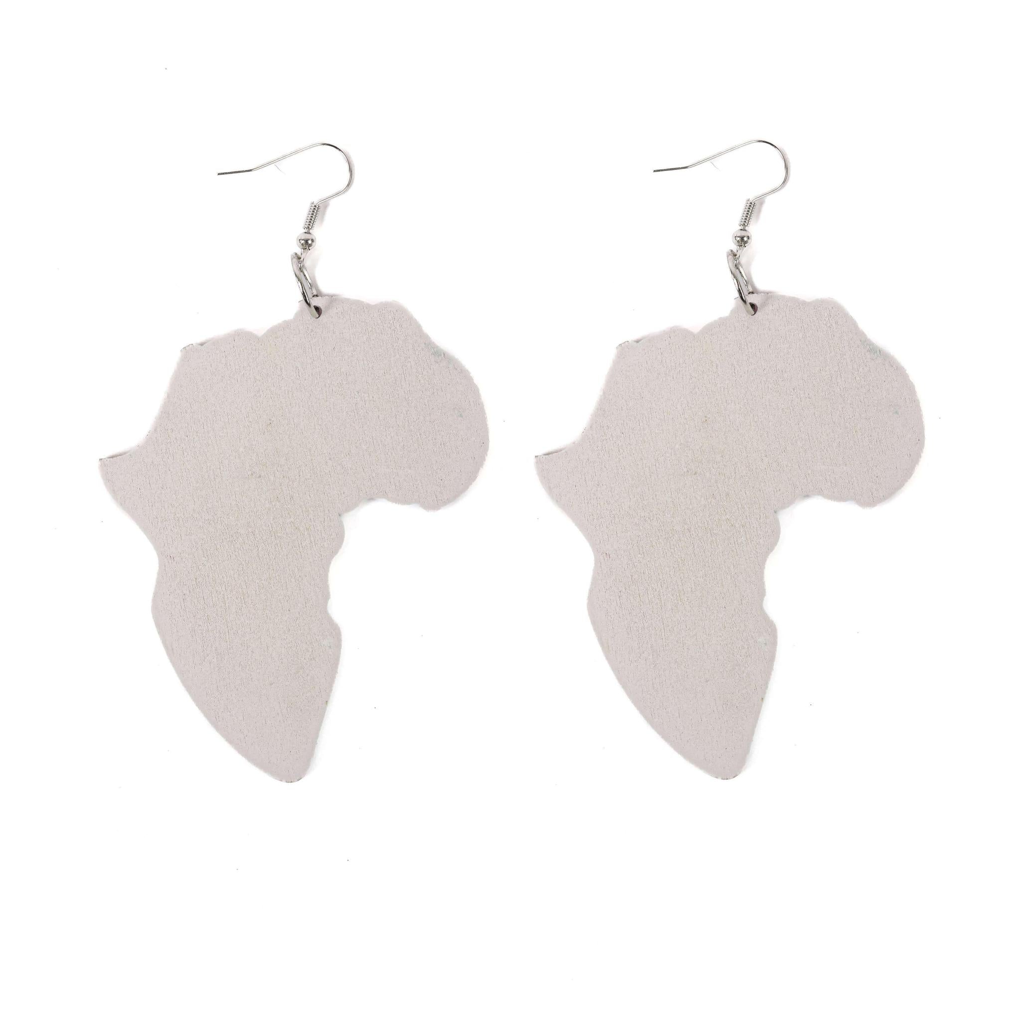 African Map Orange Wooden Earrings