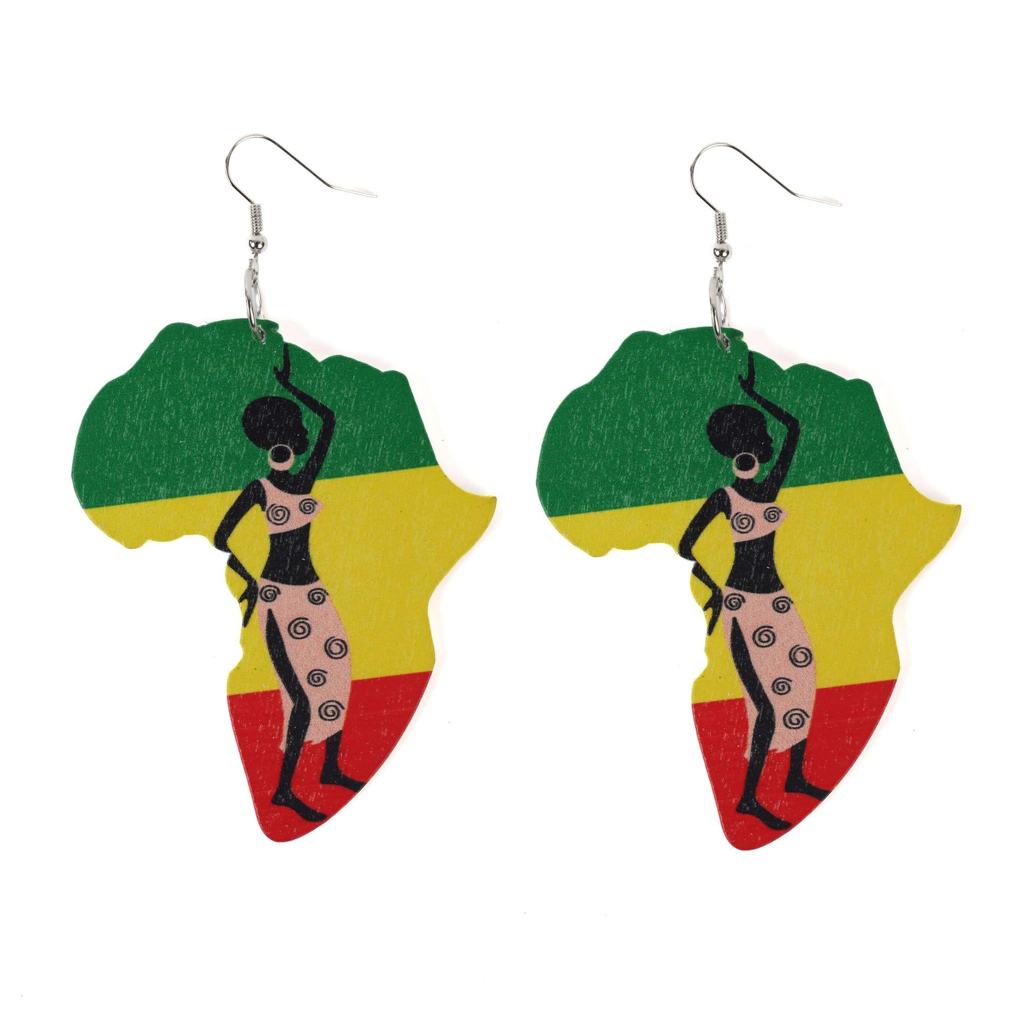 African Map Wooden Earrings 2