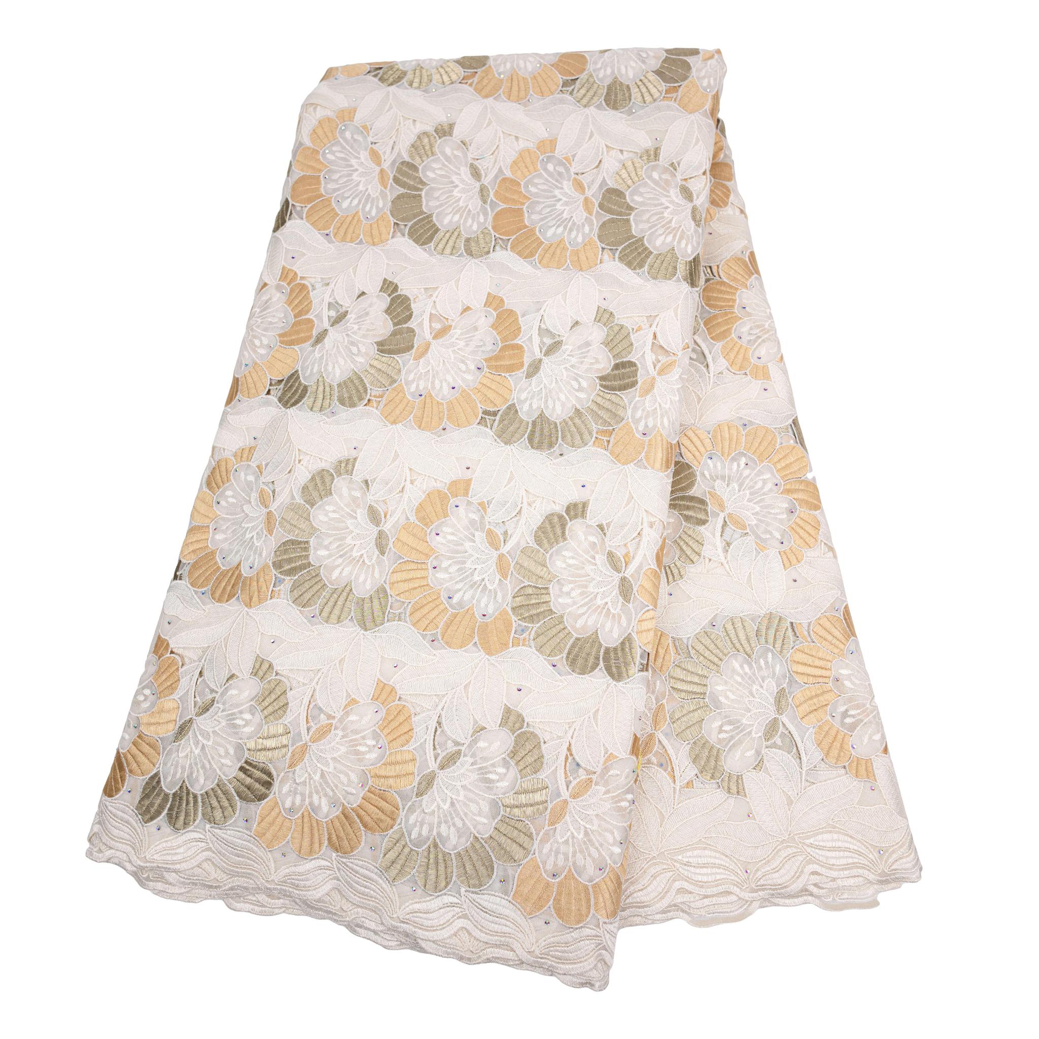 Cream, Green & Gold Cotton Lace