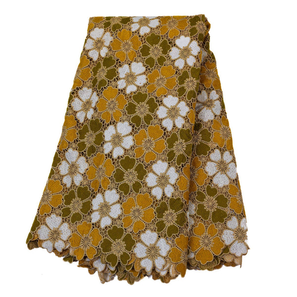 Yellow & Brown Petal Guipure/Cod Lace