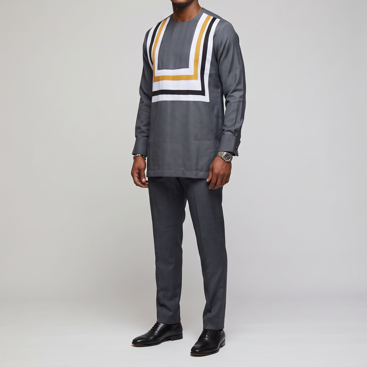 Grey & Yellow Color-Blocked Senator Suit