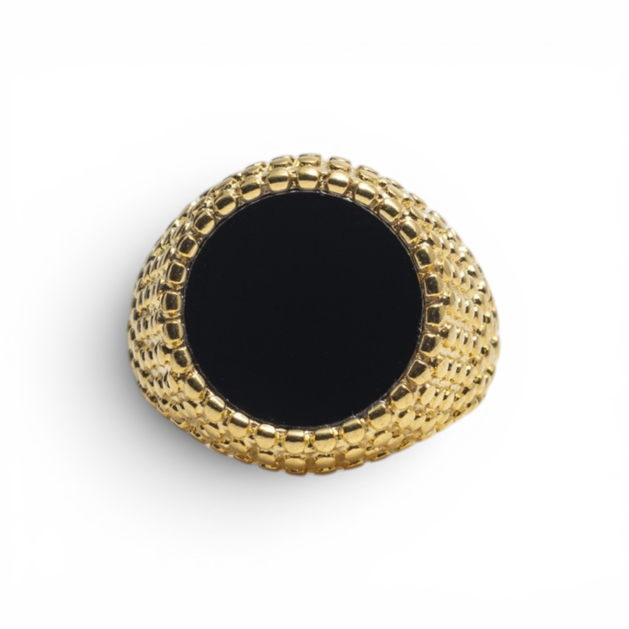 Gold-Tone Pebbled Black Signet Ring