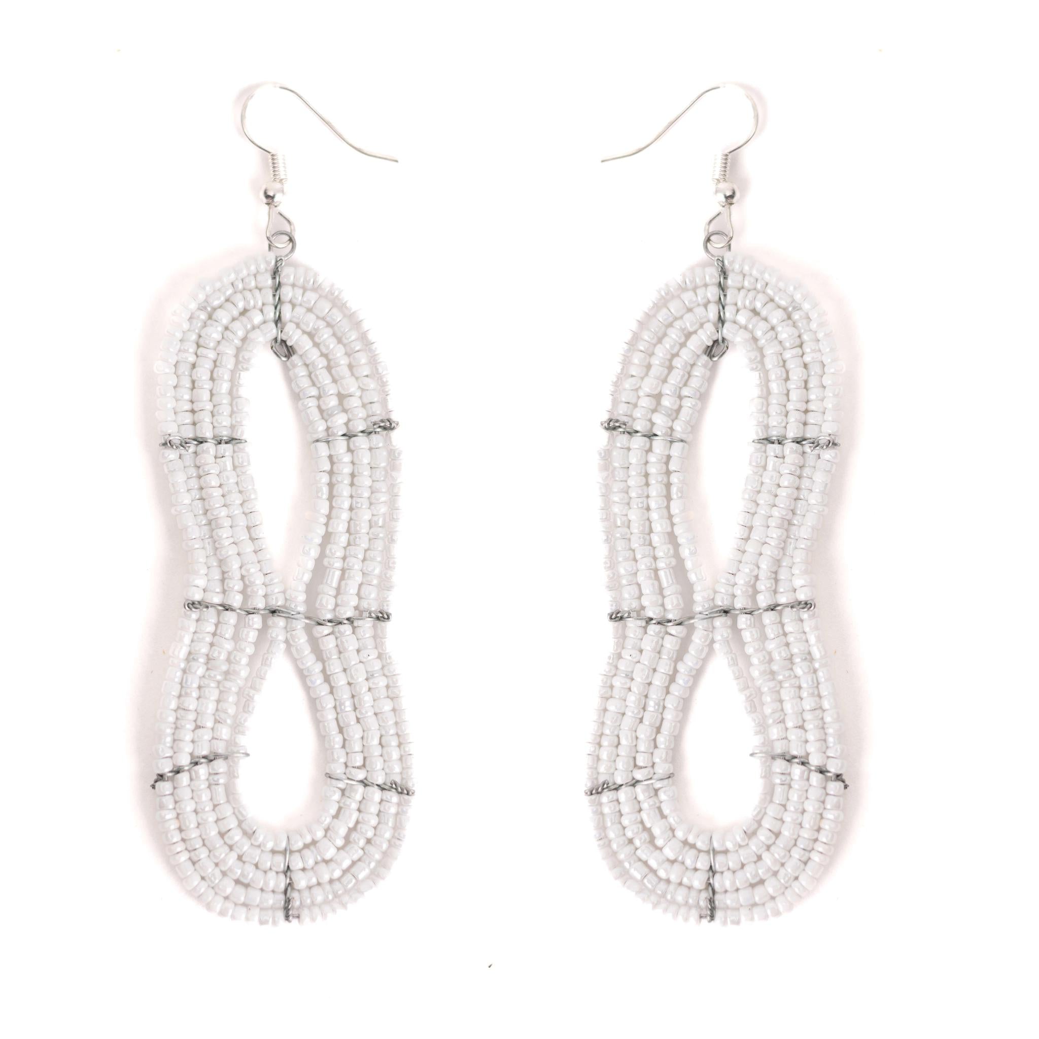 White 8 Shaped Beaded Hoops