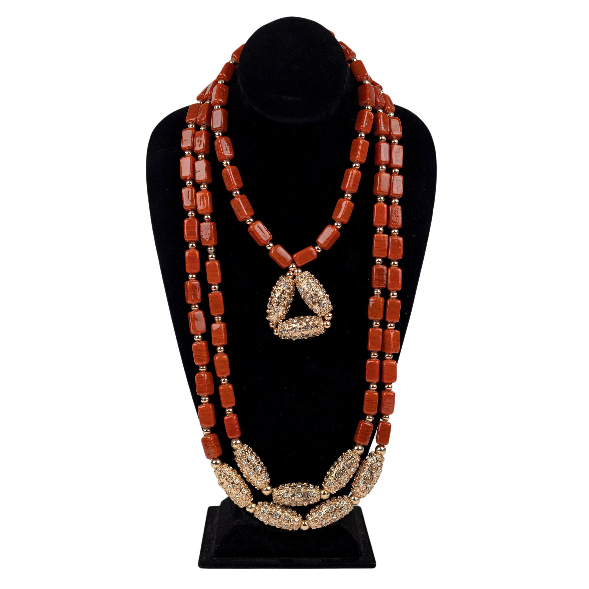 Majestic Coral & Gold Crystal Statement 4pc Jewelry Set
